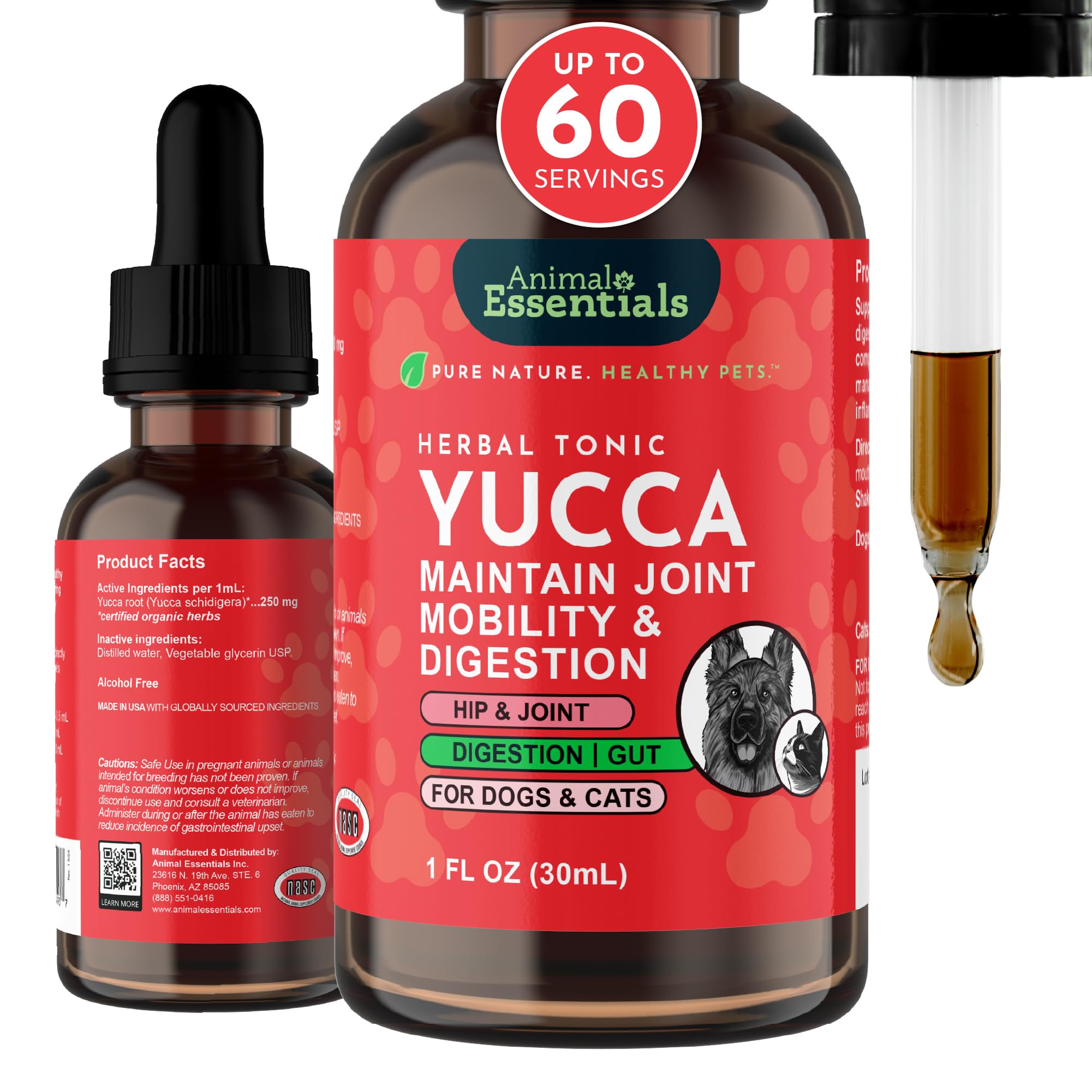 Animal Essentials Yucca - Hip and Joint Yucca Root Supplement for Dogs & Cats, Liquid Herbal Care Drops for Senior Dogs & Older 