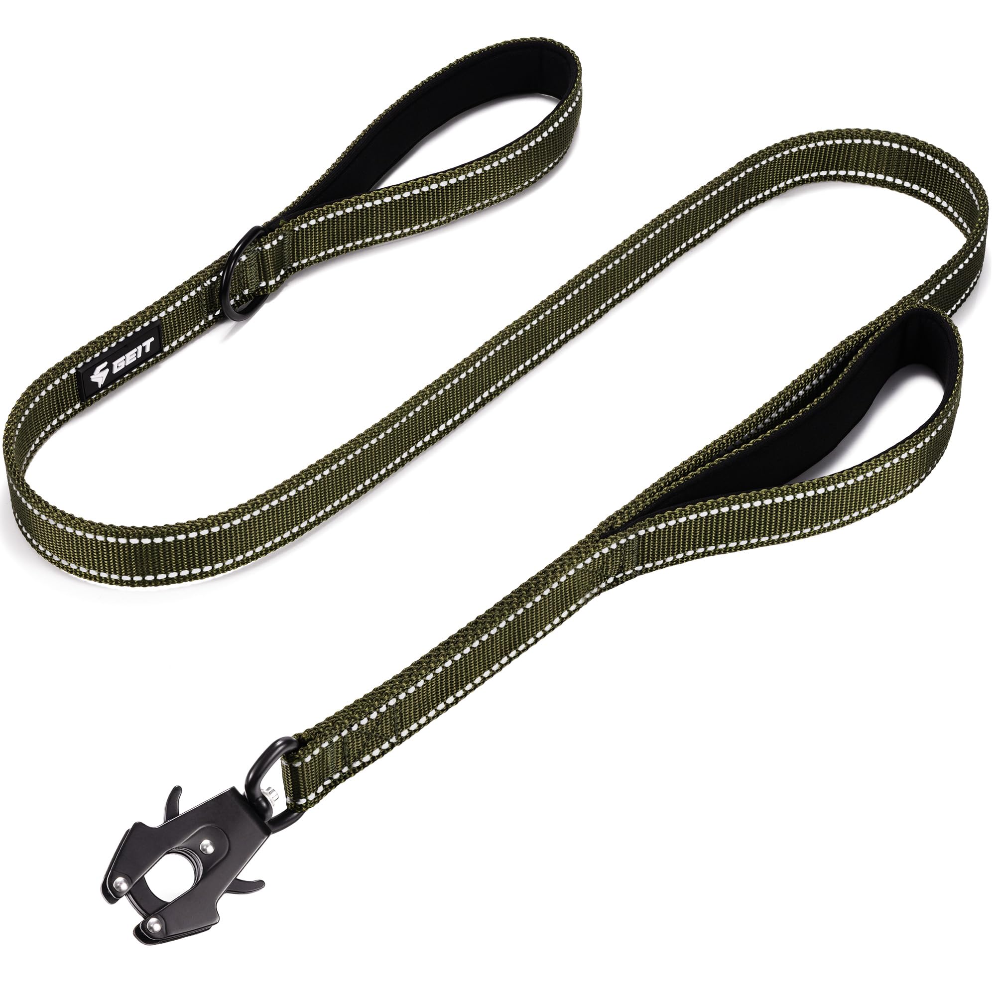 Geit 4/5/6Ft Heavy Duty Dog Leash, 2 Handles Reflective Rope Leashes, Walking Lead With Quick Release/Locking Tactical Frog Clip