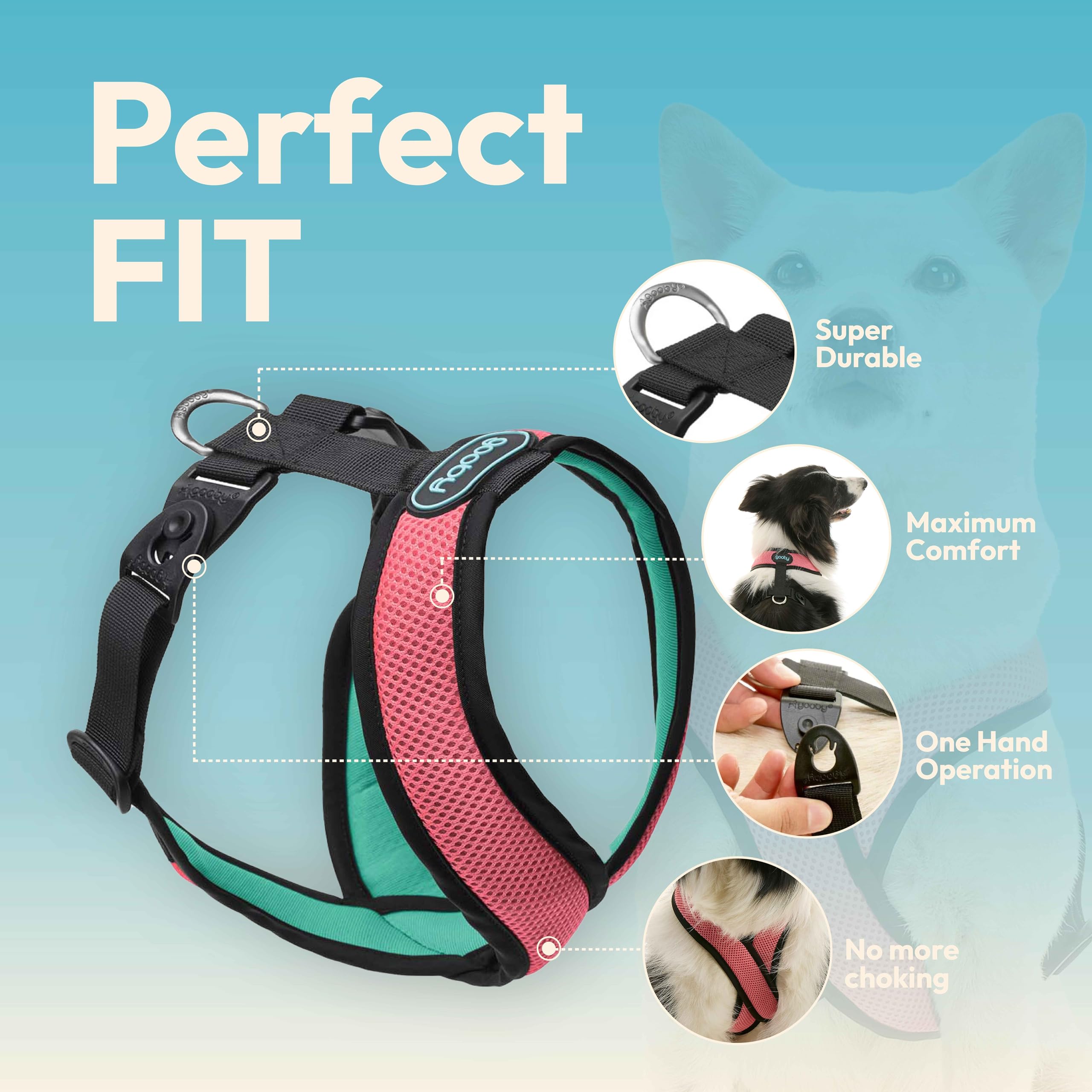 Gooby Comfort X Harness Dual Snap Mesh In Dog Harness - Watermelon, Large