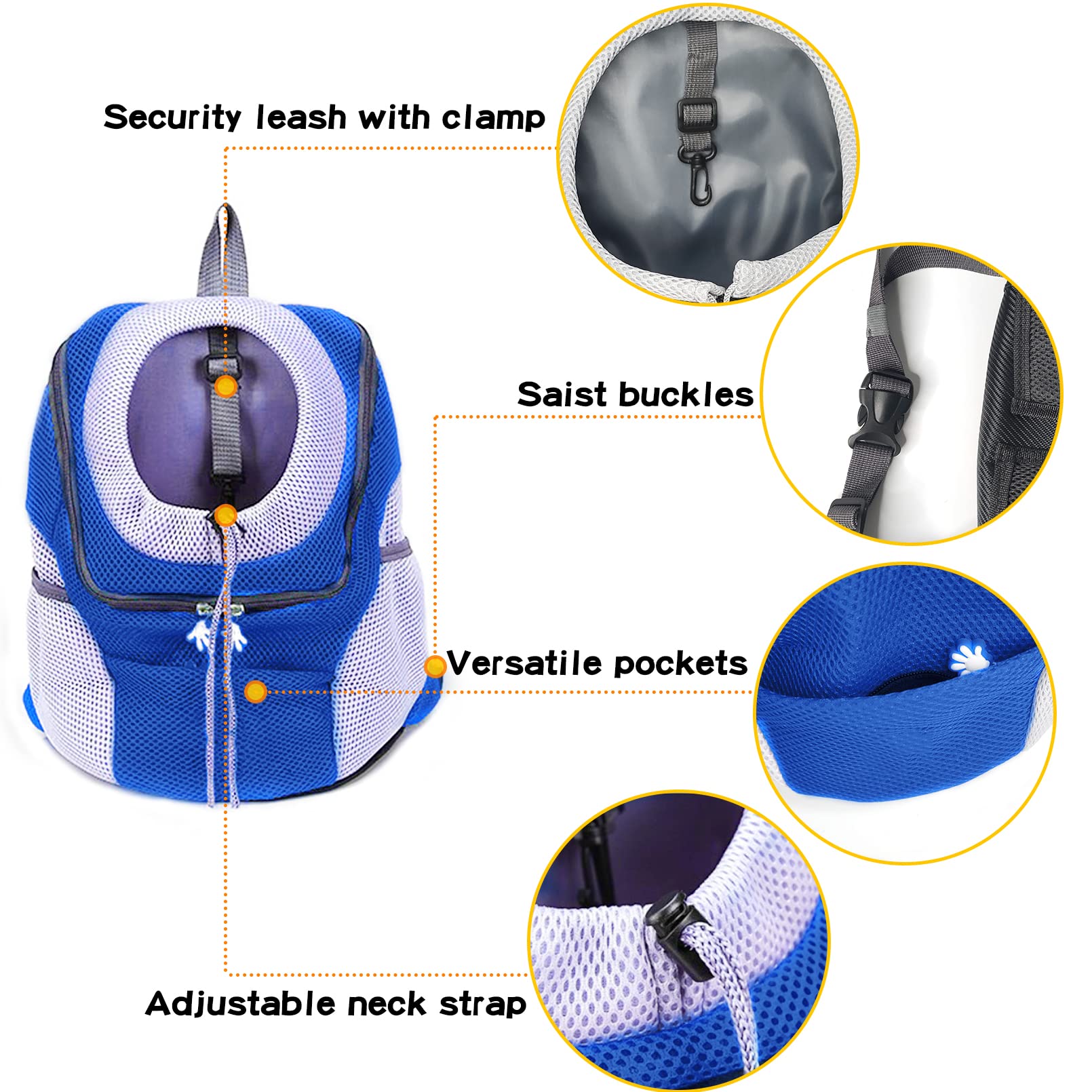 Fhiny Dog Carrier Backpack, Comfortable Doggy Front Backpack Pet Puppy Carrier Travel Pack With Breathable Head Out Design And P