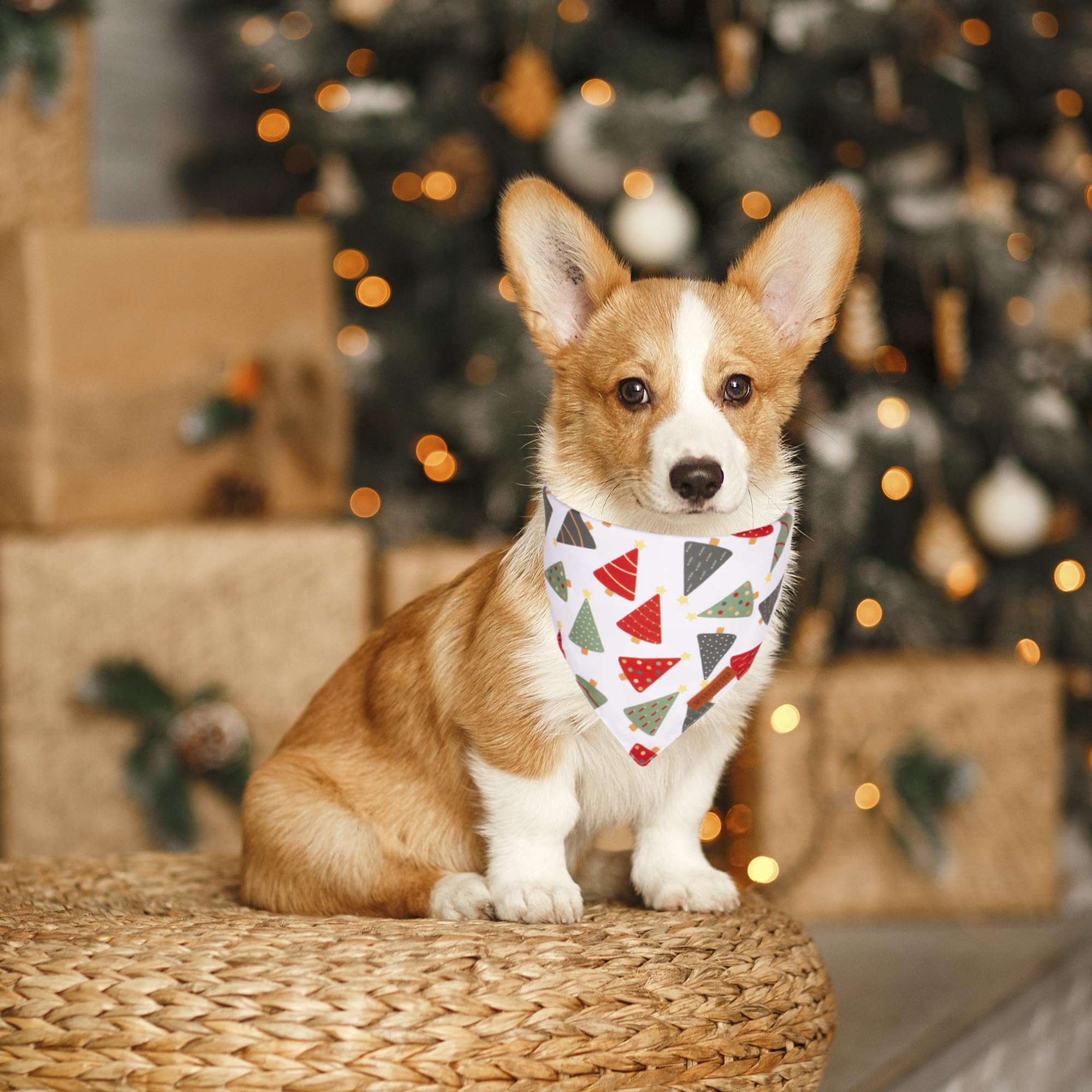 Adoggygo Christmas Dog Bandanas, Xmas Tree Candy Scarf, Premium Durable Fabric, White Christmas Bandanas For Medium Large Dogs P