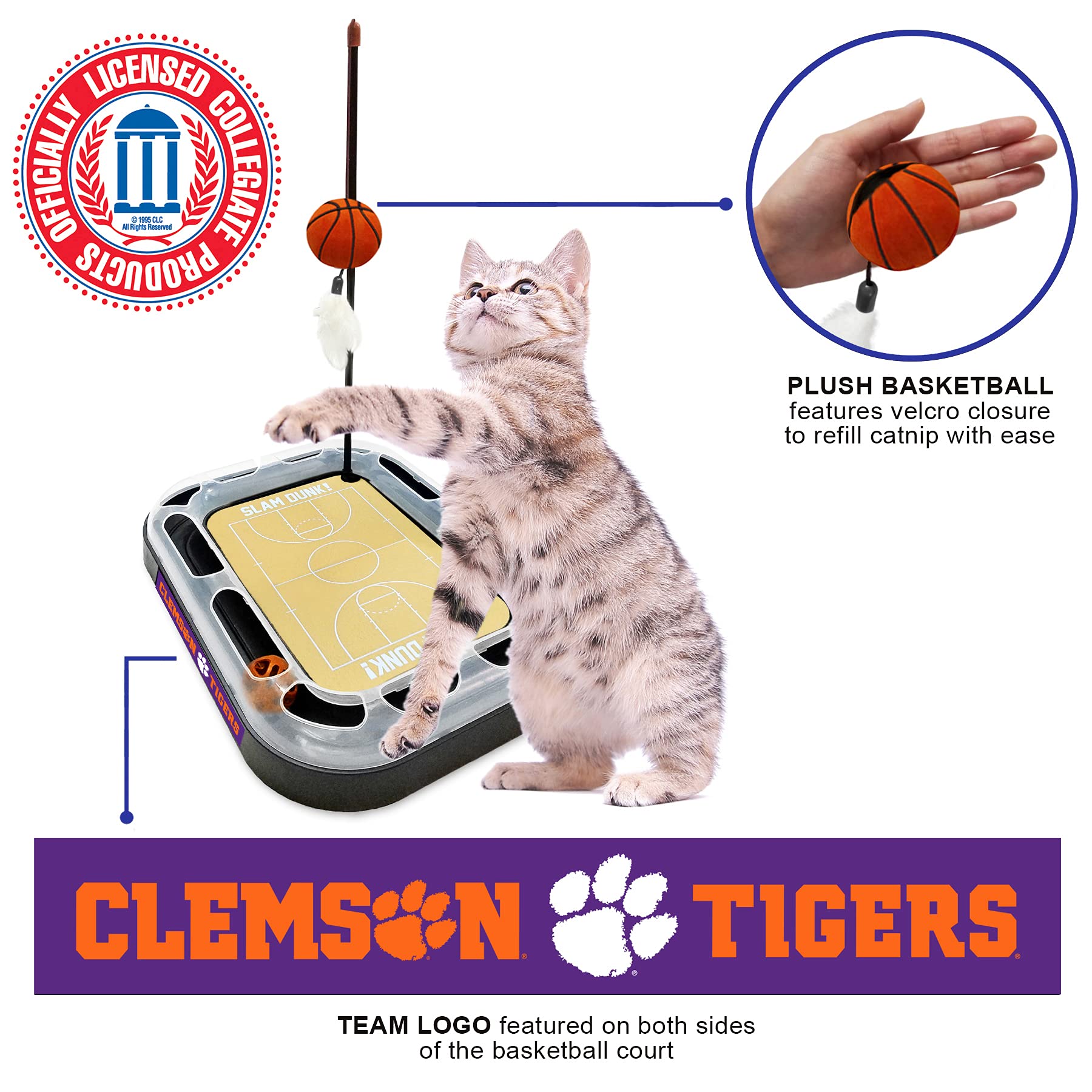 Cats Scratcher Ncaa Clemson Tigers Basketball Court Cat Scratcher Toy With Catnip Filled Plush Basketball Toy & Feather Cat Toy