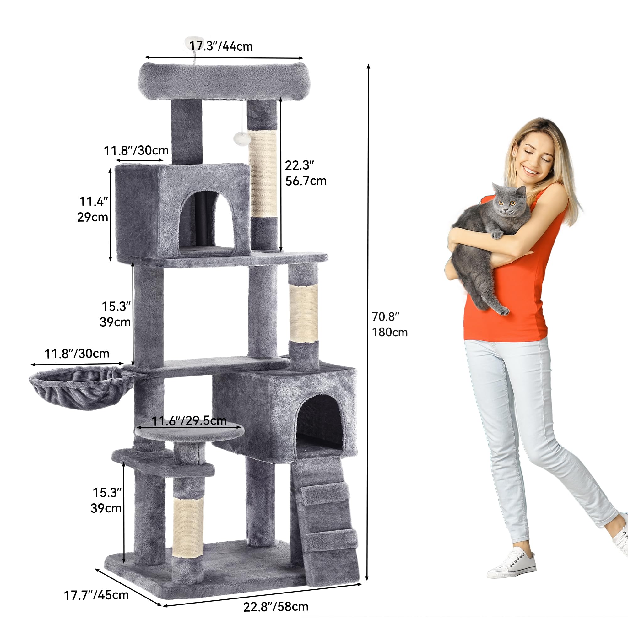 Dwvo Cat Tower 70.8In For Indoor Cats: Multi-Tiered Feline Furnishing With Snug Cat Bed, Scratch Poles, Feline Window Cushioned
