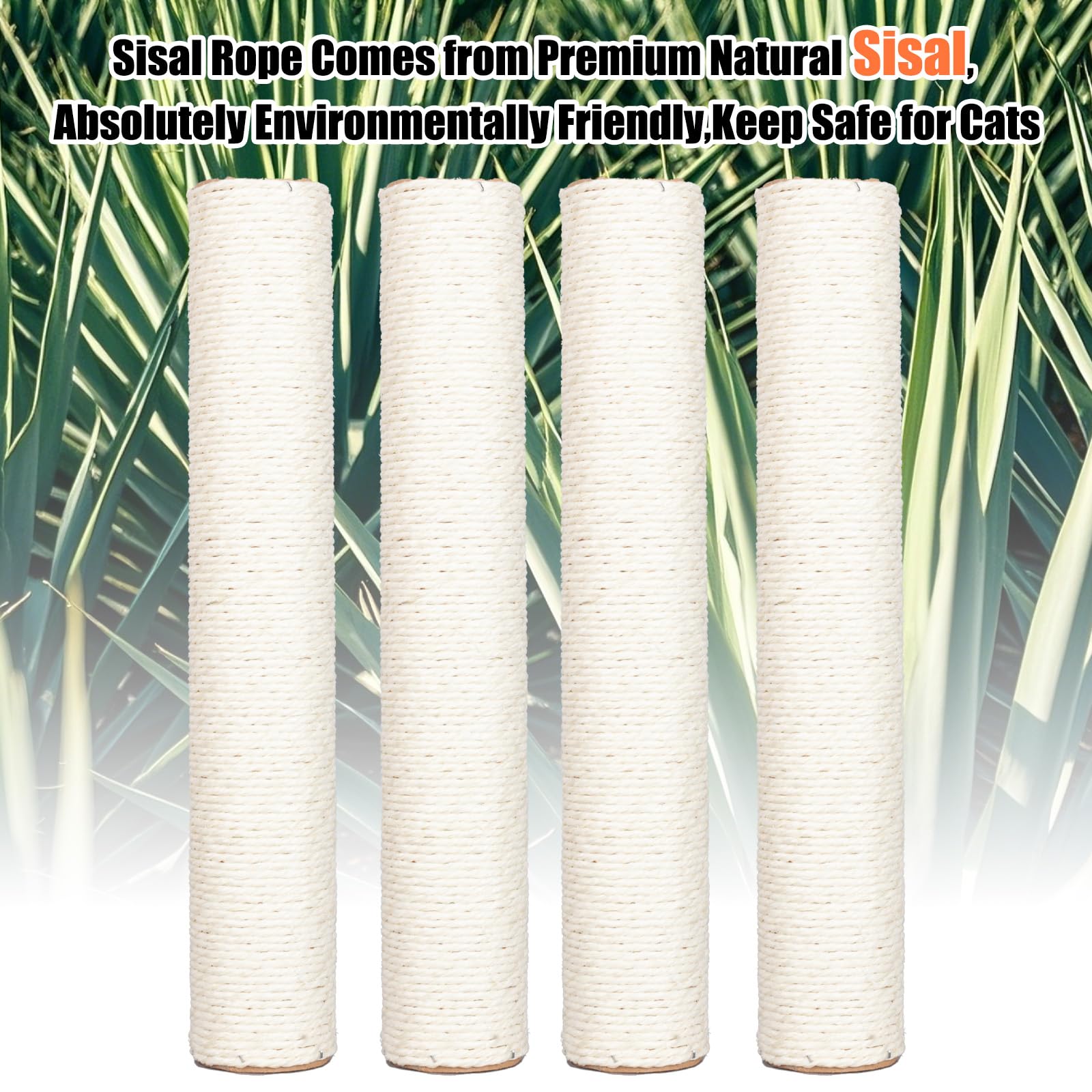 Powerking Natural Sisal Replacement Scratching Post, 15.7'' 2 Pieces M8 Cat Scratch Post Refill Pole Parts For Refurbishment, Include Screws (White)