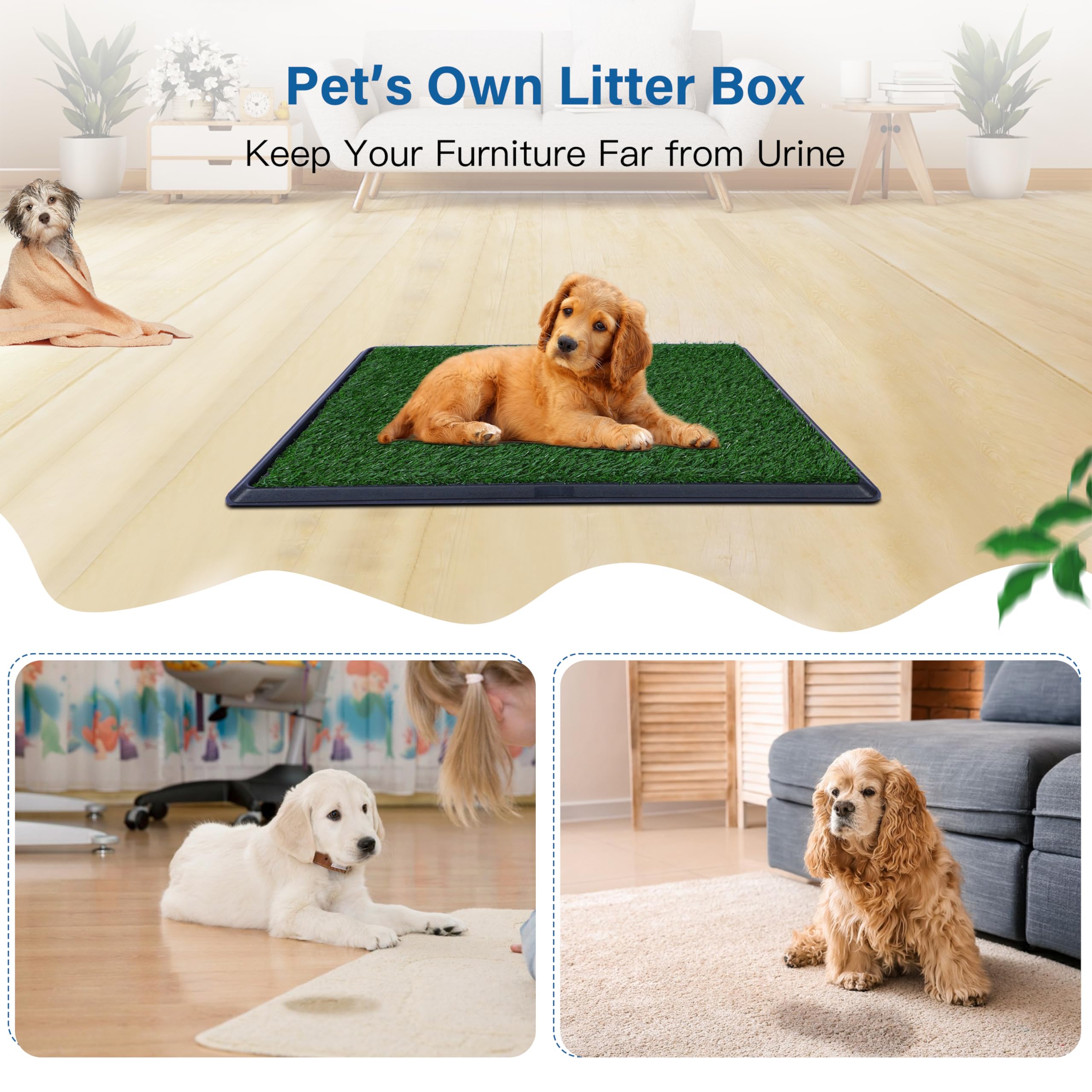 Fluffydream Artificial Grass For Dog Potty - 16 X 20 Inch,Strong Absorbency Grass Pad With Tray, Dog Potty Training Pad Litter B