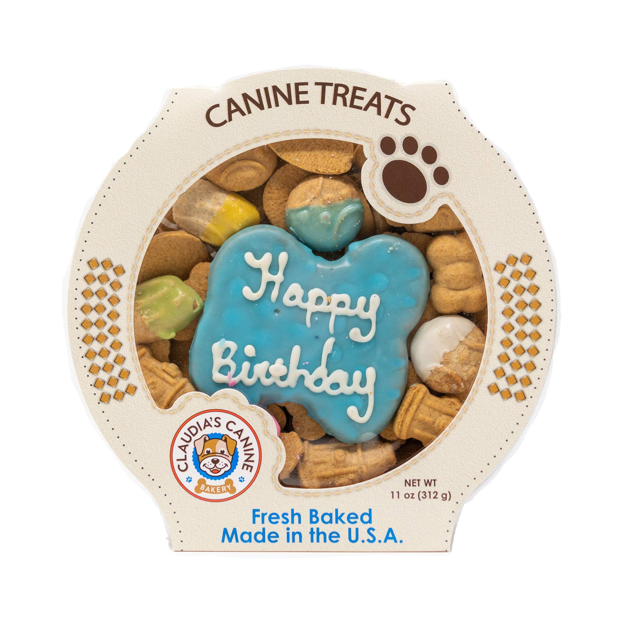 ClaudiaS Canine Cuisine Peanut Butter Dog Cookies, 10-Ounce, Happy Birthday, Blue