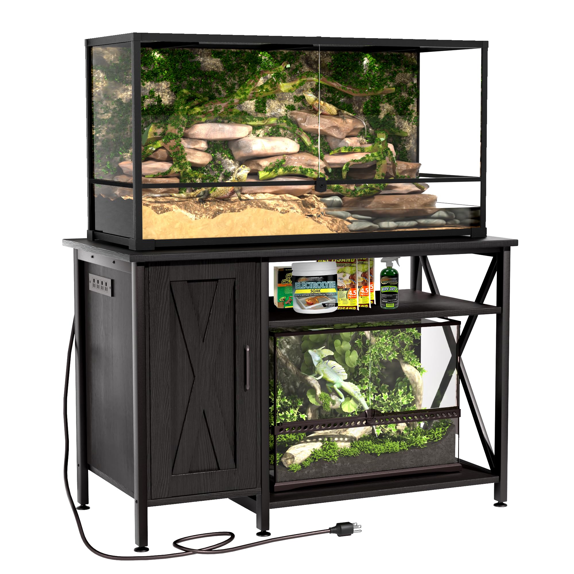 Herture 40-120 Gallon Reptile Tank Stand With Power Outlet, Terrarium Stand With Storage Cabinet, 48'' X 24'' Tabletop, Reptile 