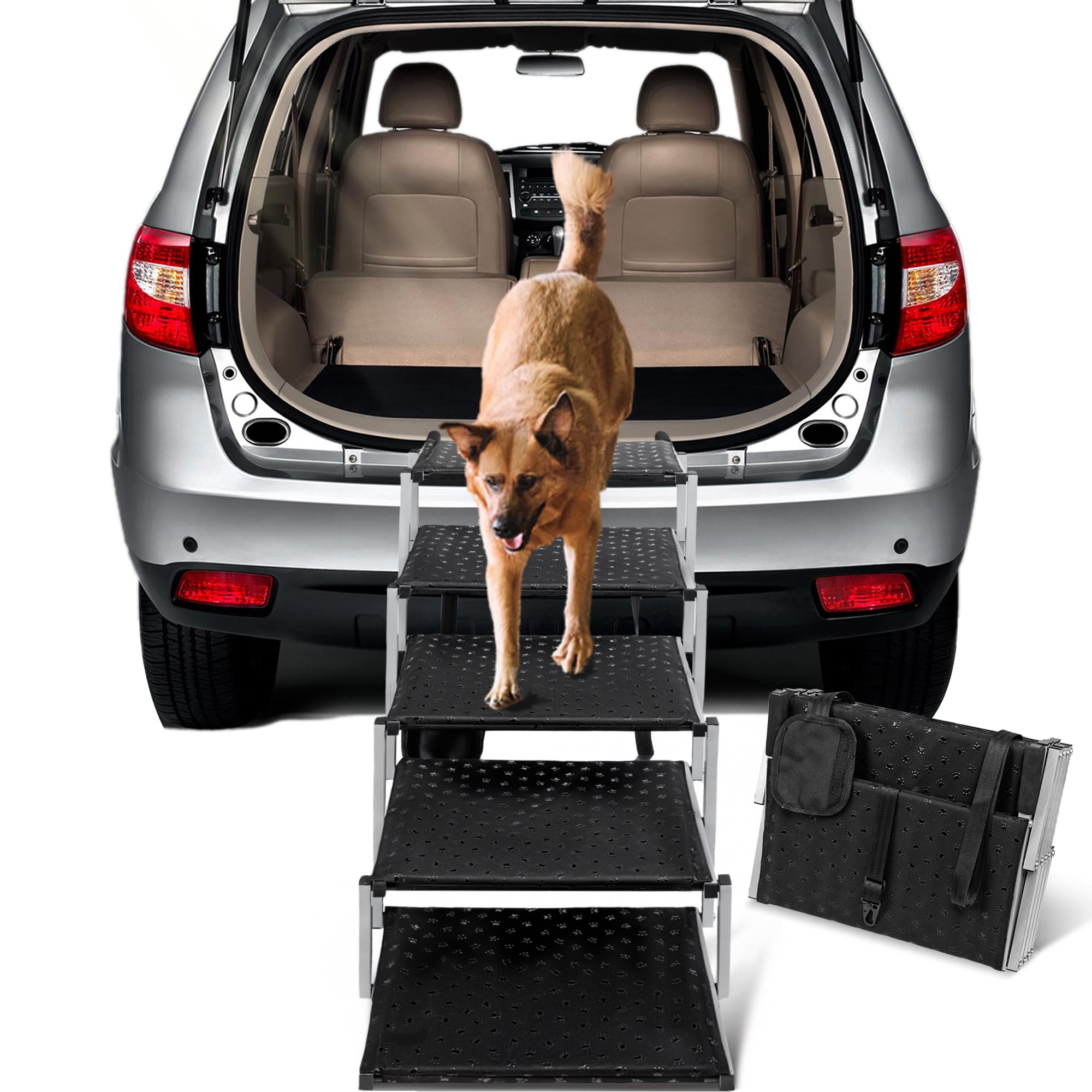 Dog Ramps For Large Dogs - Portable Dog Steps For Cars And Suv, Truck, Lightweight Non-Slip Dog Stairs Support Up To 200 Lbs