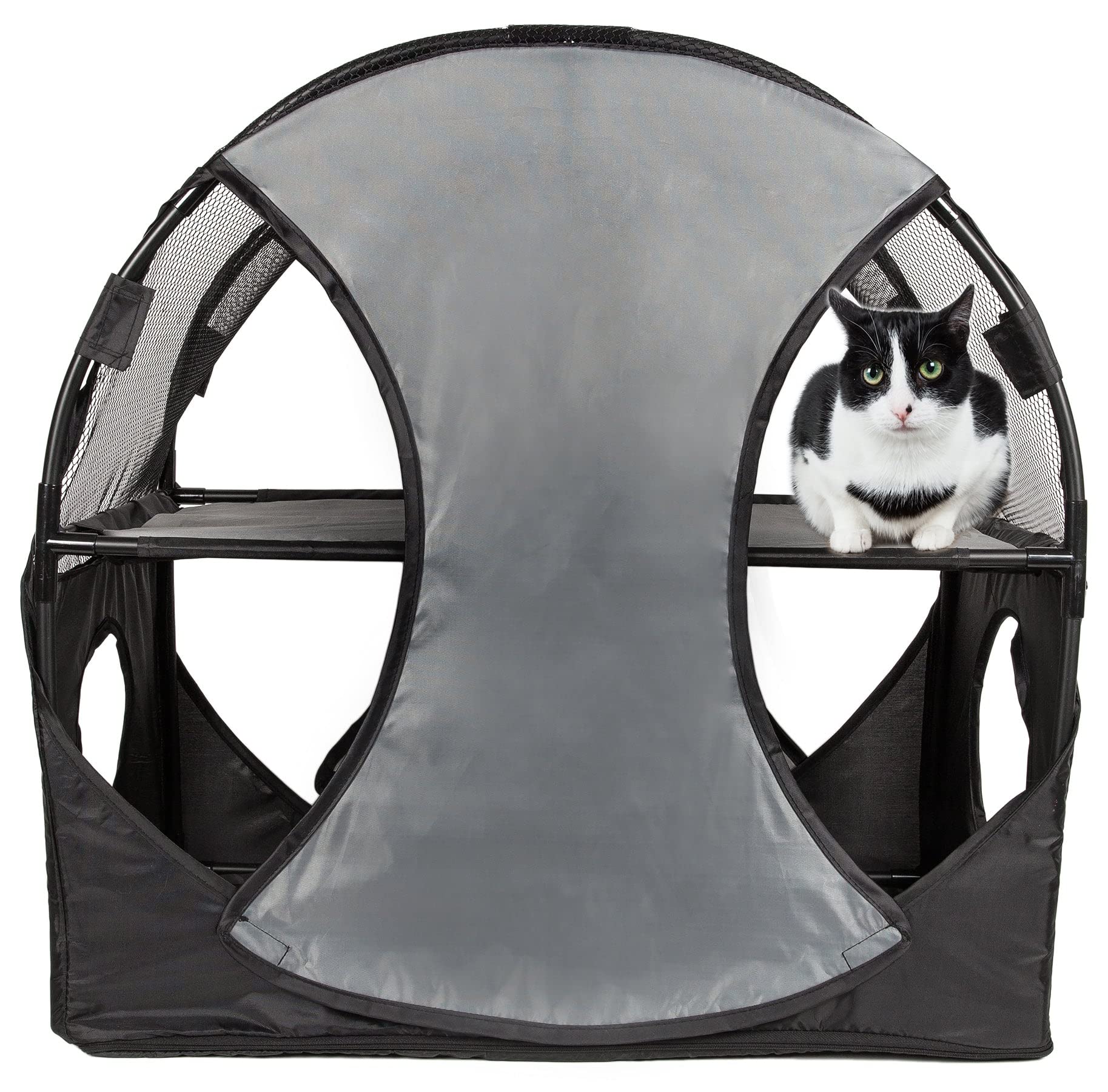 Pet Life Collapsible Soft Folding Pet Cat House, Grey/Black