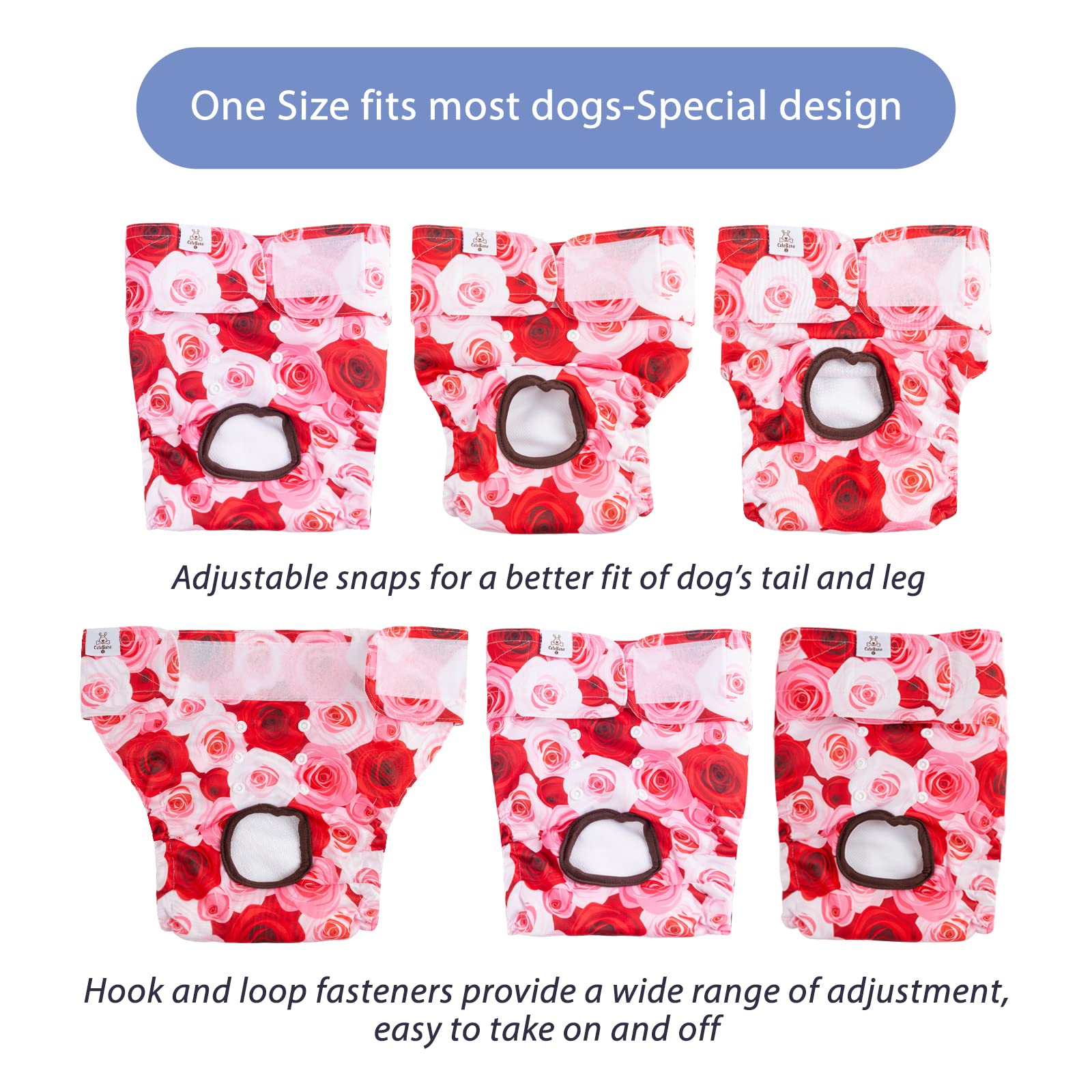 Cutebone Washable Female Dog Diapers 4 Pack Reusable Doggie Heat Diapers For Period Fmg02M