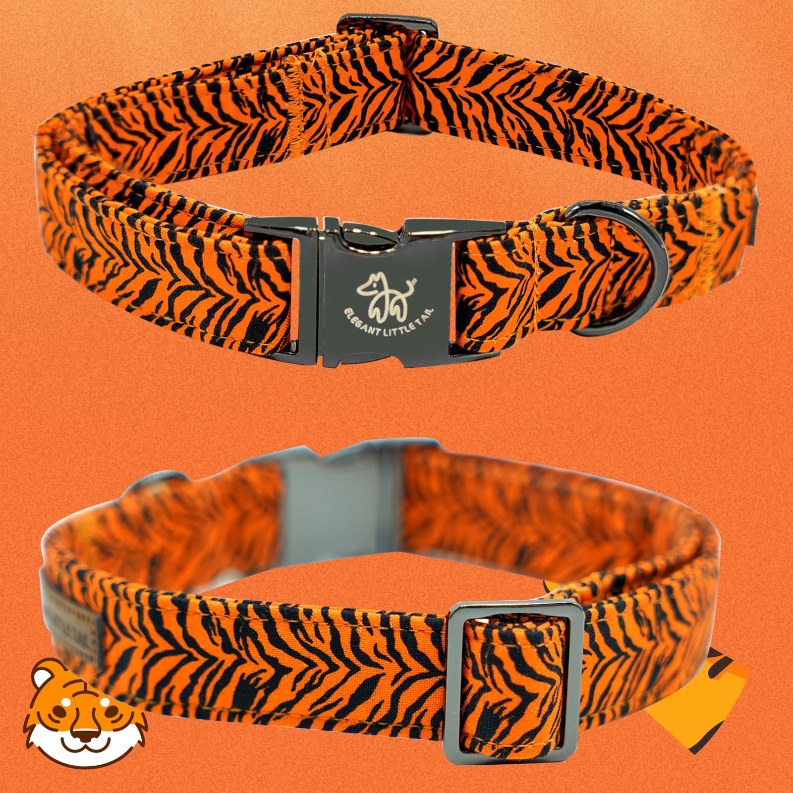 Elegant Little Tail Tiger Print Dog Collar, Large, Cotton, Unique Seasonal Design, Buckle Closure, Adult, Large Breed