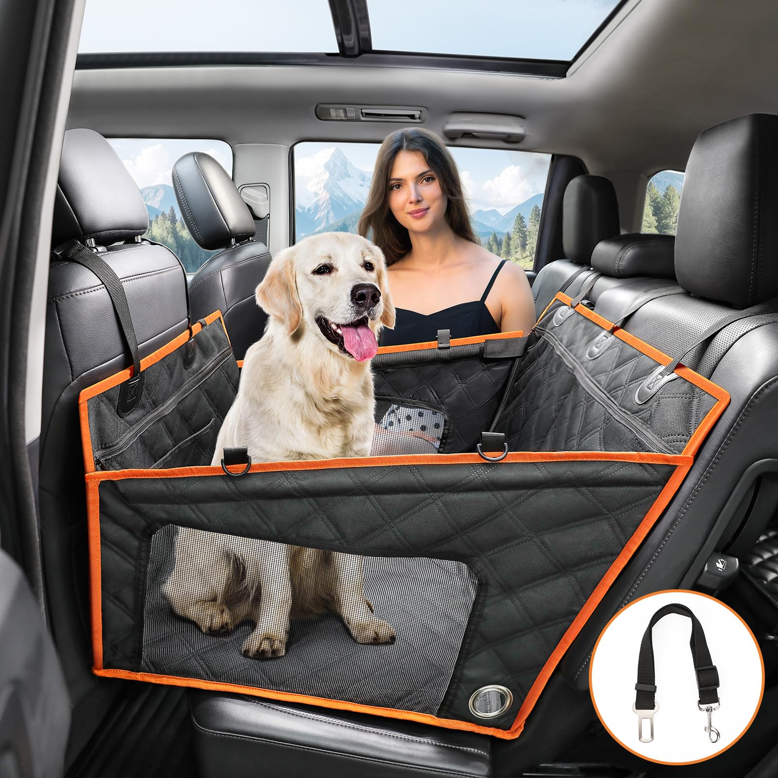 Petizer Dog Car Seat For Medium/Large Dogs, Hard Bottom Back Seat Extender For Dogs, Waterproof Dog Car Seat Cover For Back Seat