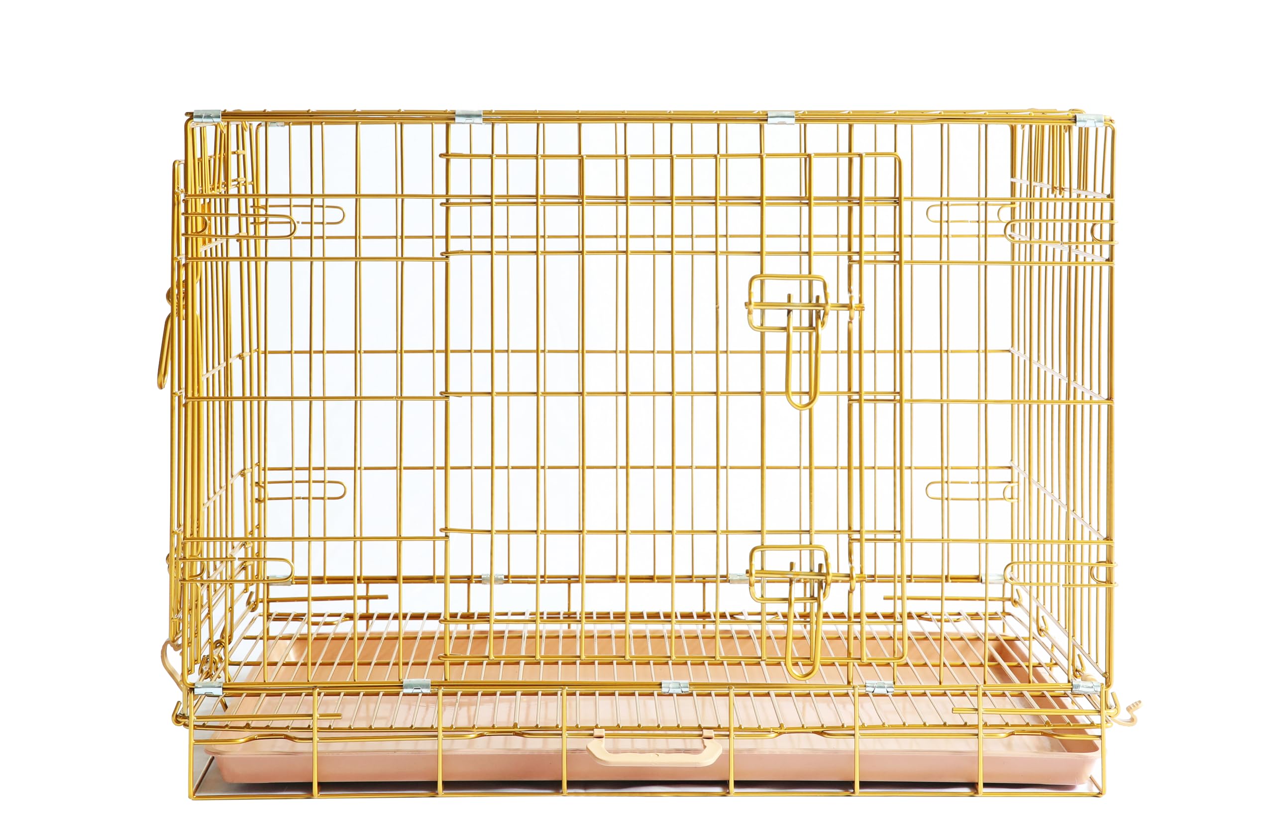 Homey Pet Gold Color Folding Design Dog Crate Puppy Kennel With Removable Floor Grid And Pull Out Tray