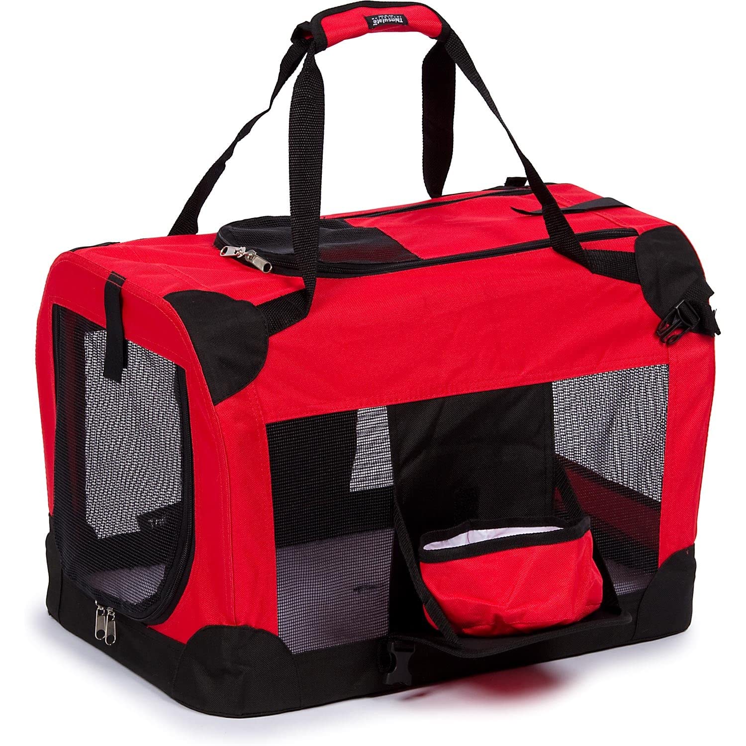 Pet Life Deluxe Vista-View 360 Degree Zippered Soft Folding Dog Crate with Built-in Tray and Travel Pet Bowl - Dog Kennel Featur