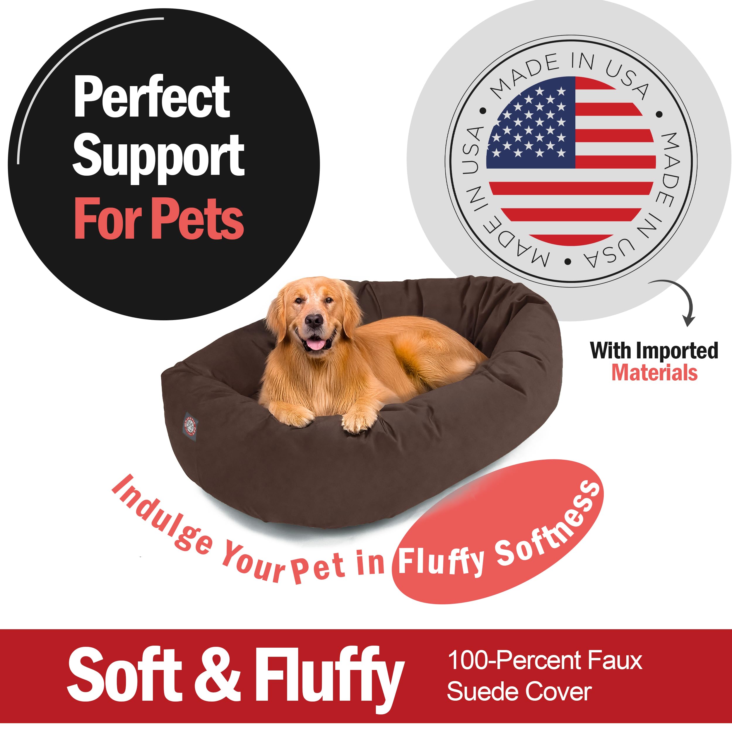 Majestic Pet 40 Inch Suede Calming Dog Bed Washable 40x29x9 (Inch) - Cozy Soft Round Donut Dog Bed w/Spine Support for Dogs to R