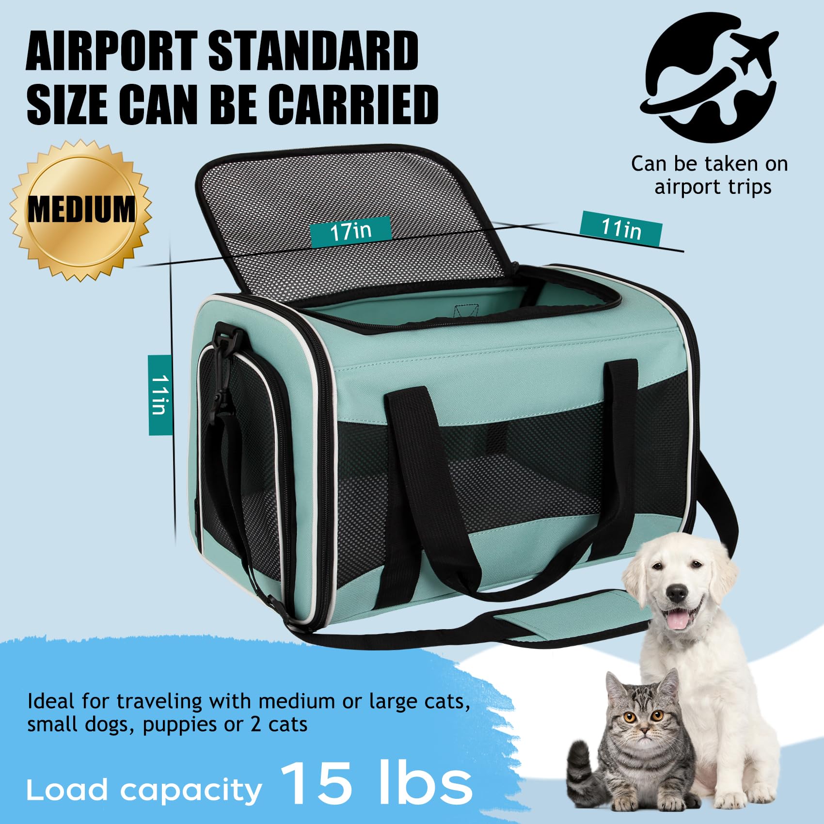 Yipincover, Cat Dog Carriers Soft-Sided, Pet Travel Carrier For Small Cats Dogs Under To15Lbs, Soft-Solid Collapsible Carrier,(M