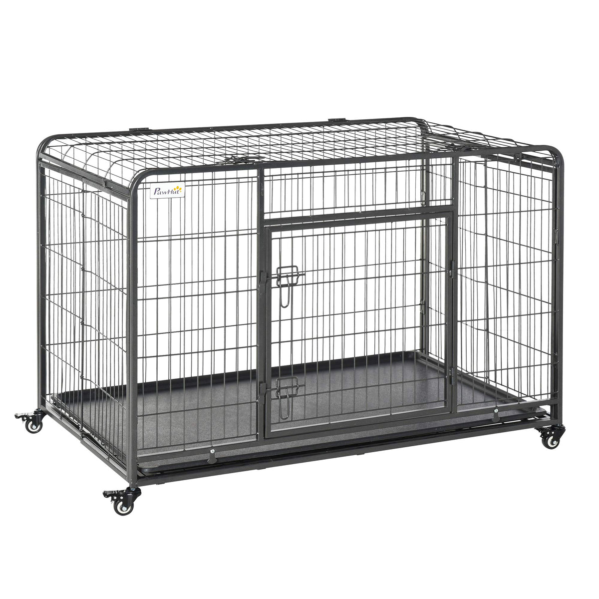 Pawhut Metal Dog Cage Kennel Locking Door & Wheels Removable Tray Openable Top For Extra Large Pets 125 X 76 X 81 Cm