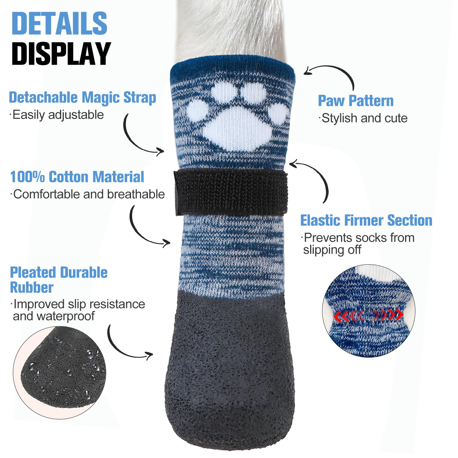 Beautyzoo Anti Slip Dog Socks Boots, Dog Shoes For Hot Pavement Rain Days, Waterproof Grip Dogs Booties Paw Protector For Hardwo