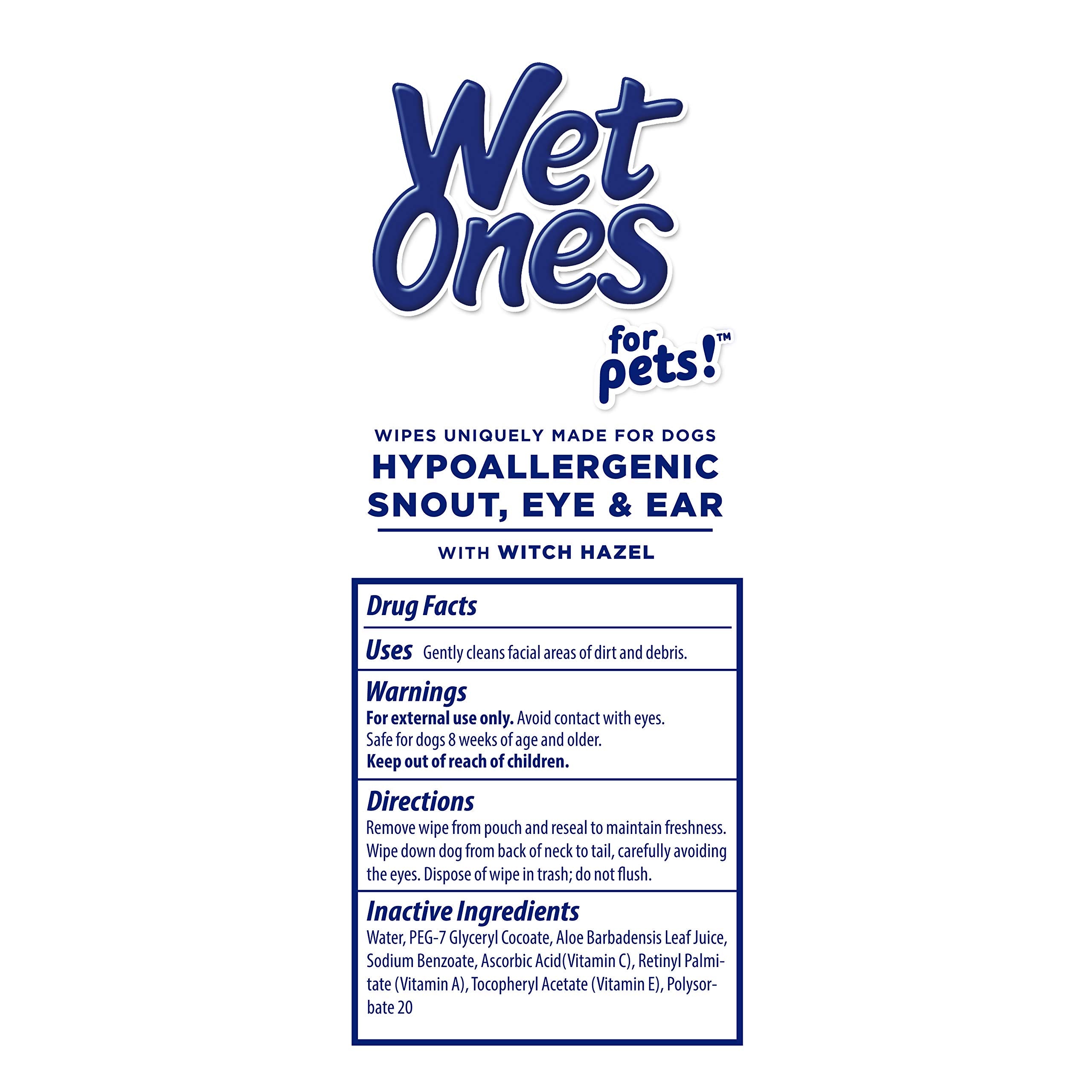 Wet Ones For Pets Extra Gentle Hypoallergenic Dog Wipes With Witch Hazel For Snout, Eye, Ear | Fragrance-Free For All Dogs With Wet Lock Seal | 30 Ct Pouch