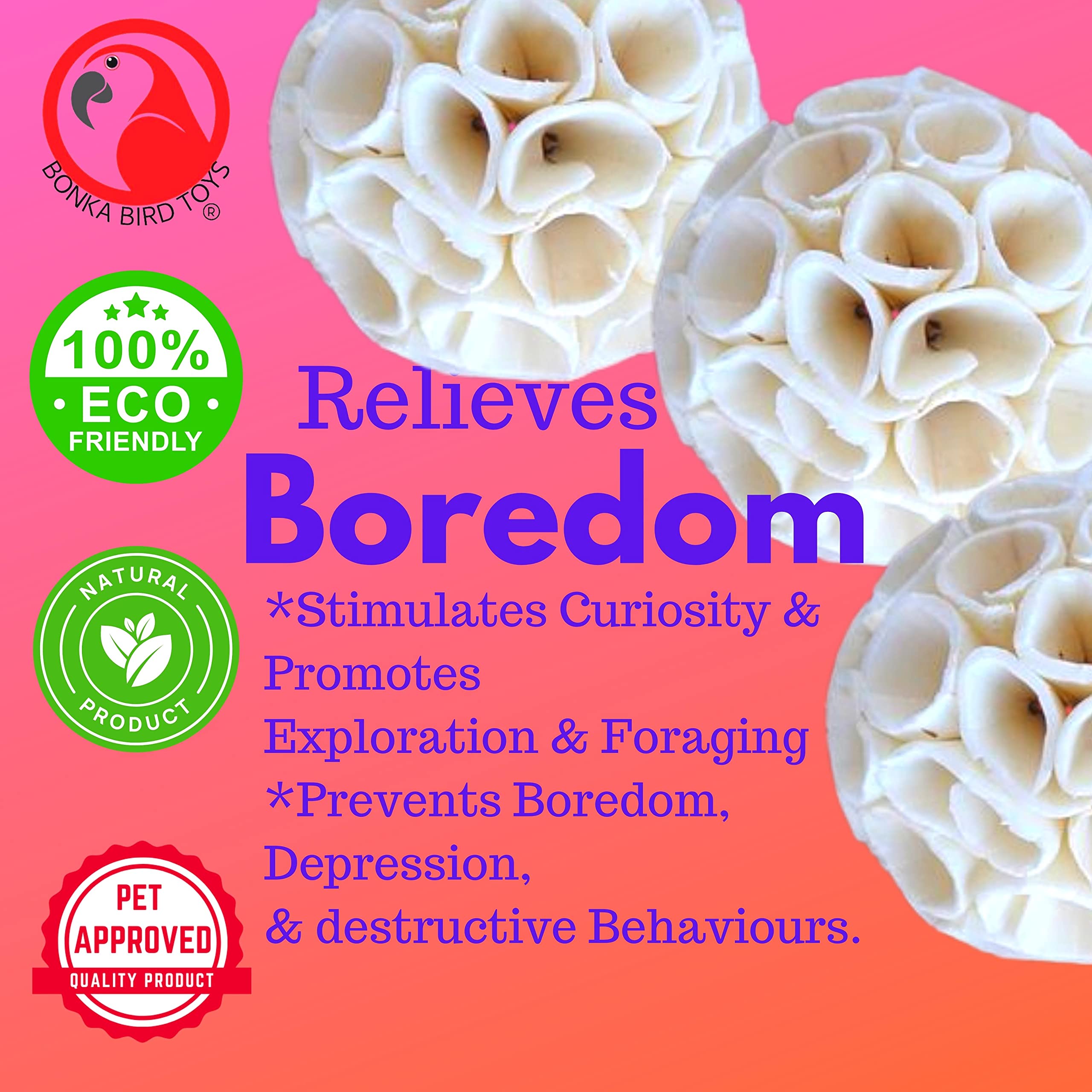 Bonka Bird Toys 1215 Pk3 Natural Sola Crepe Ball Chew Shred Foraging Parrot Cockatiel Conure Quaker Caique Rabbits Guinea Chinchilla Bunny