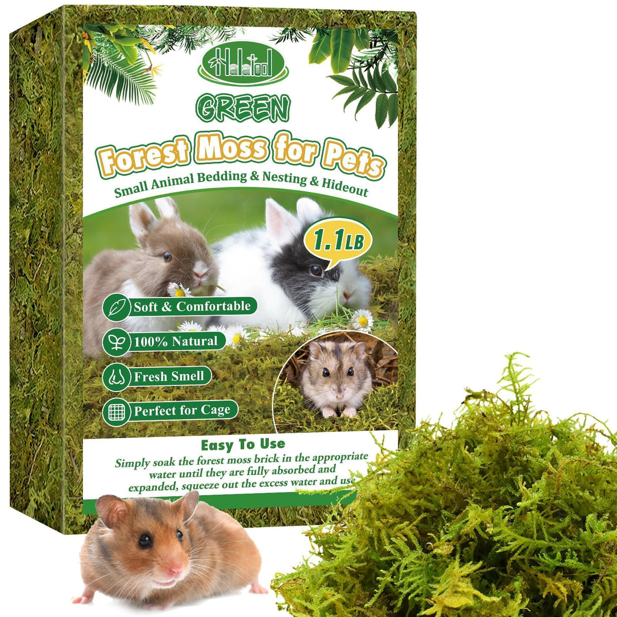 Halatool 25Qt Hamster Moss For Bedding Nesting Hideout, 100% Natural Moss For Rabbits Squirrels Hamsters Guinea Pigs, Small Anim