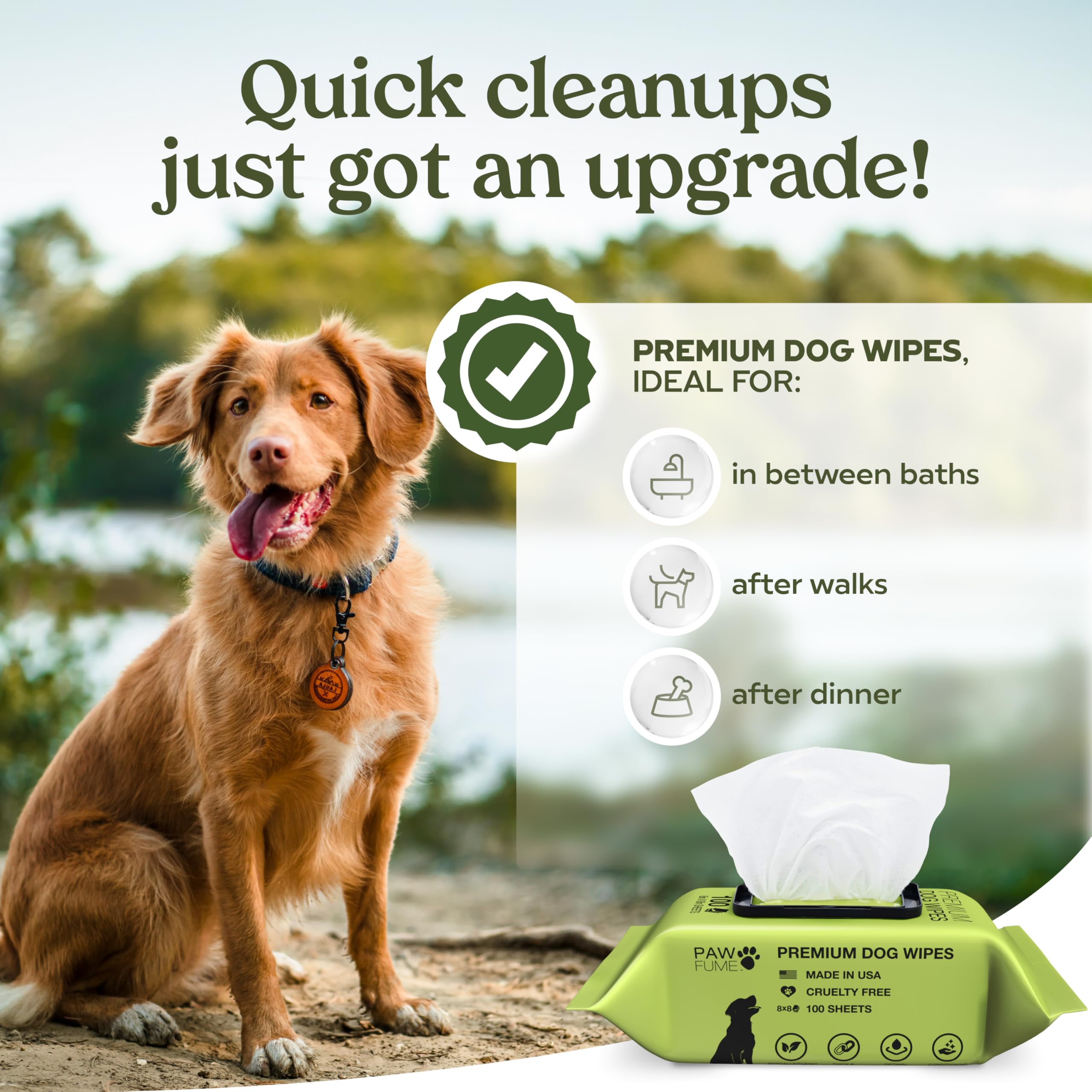 Pawfume Dog Wipes 100 Count, Pet Wipes - Hypoallergenic & Gentle Dog Wipes For Eyes, Face, Butt, And Paws - Cleaning & Deodorizi