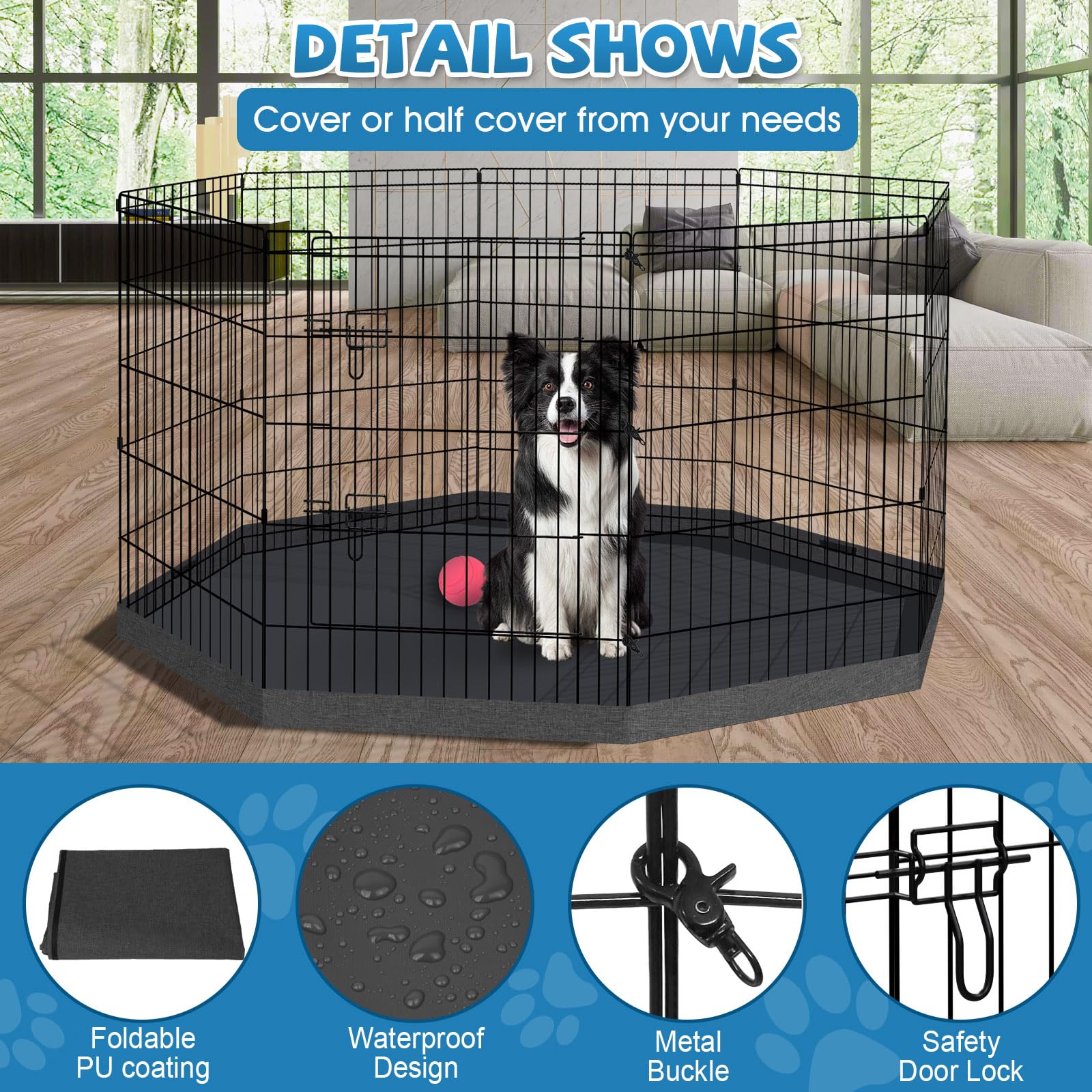 Dog Pen Pet Playpen Dog Fence Indoor Foldable Metal Wire Exercise Puppy Play Yard Pet Enclosure Indoor Outdoor 8 Panels 30 Inch