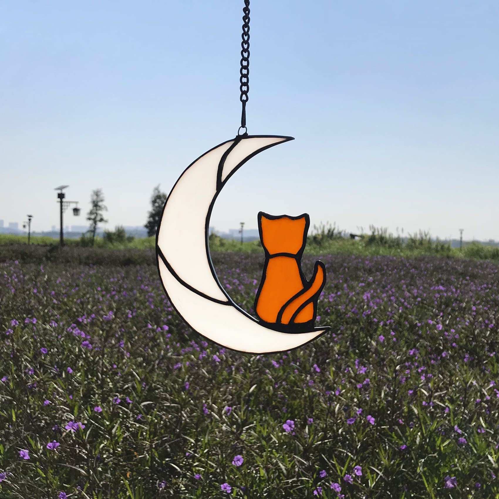 Lcensp Orange Cat Glass Ornament For Cat Lovers, Tabby Cat Memorial Gift, Hanging Cat Suncatcher Decor For Window, White Moon De