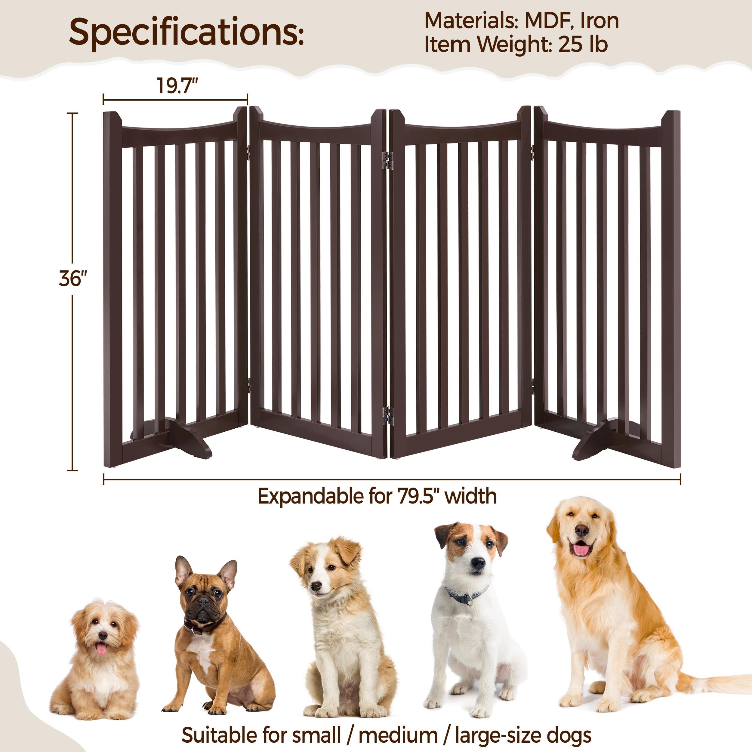 Yaheetech 36" H Extra Tall Freestanding Pet Gate - 4-Panel Wooden Dog Fence, Espresso, 79.5" W x 36" H, Ideal for Indoor Use