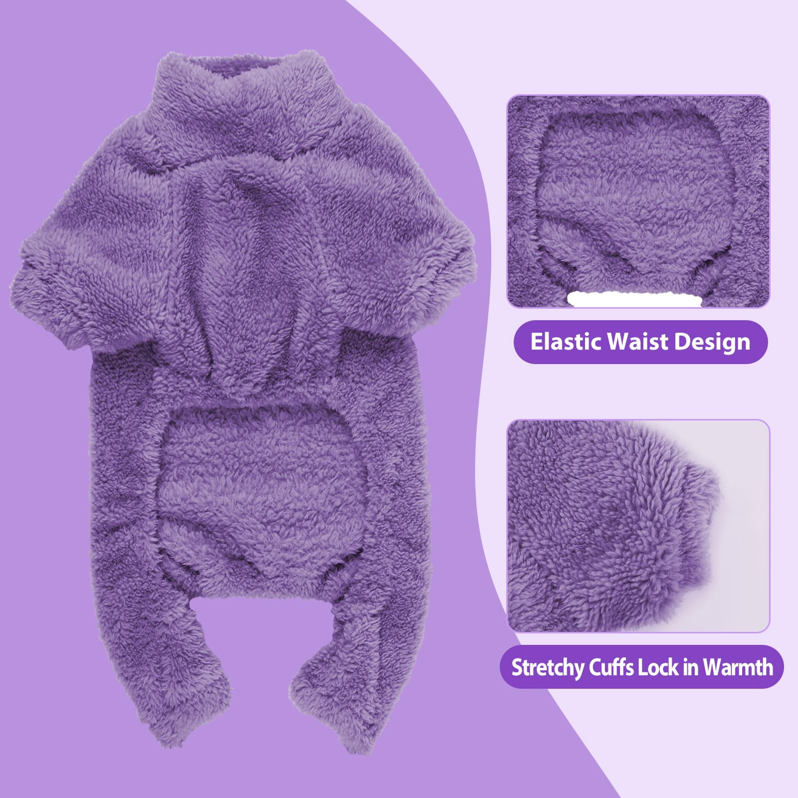 Fuzzy Pajamas Turtleneck Pjs - Warm, Soft, Cozy & Lightweight Dog Sweaters For Small Dogs (Purple, Xxs)