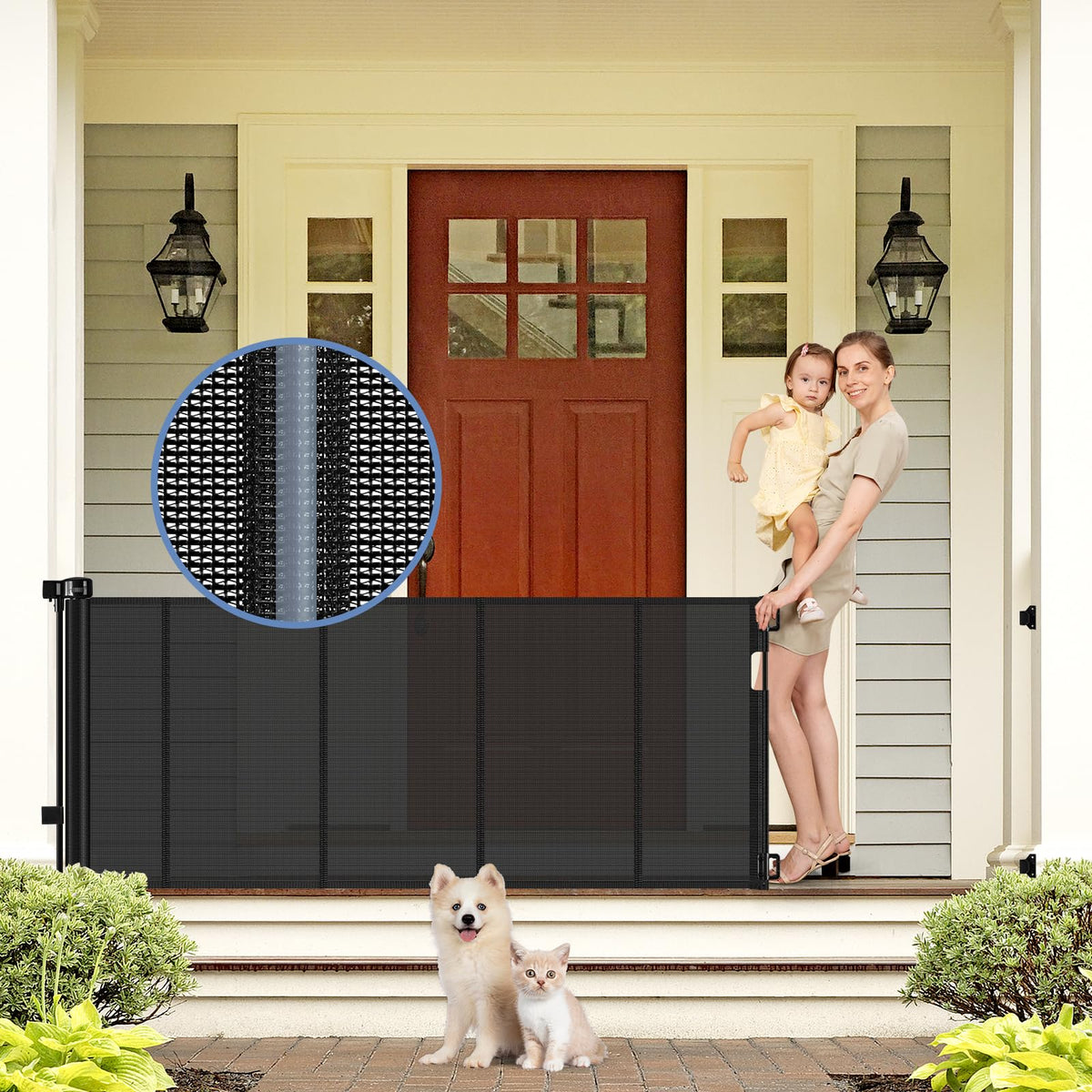 Reinforced Retractable Baby Gates with Support Beam 60'' Wide Retractable Dog Gate Indoor Prevent Children and Dogs from Crawlin