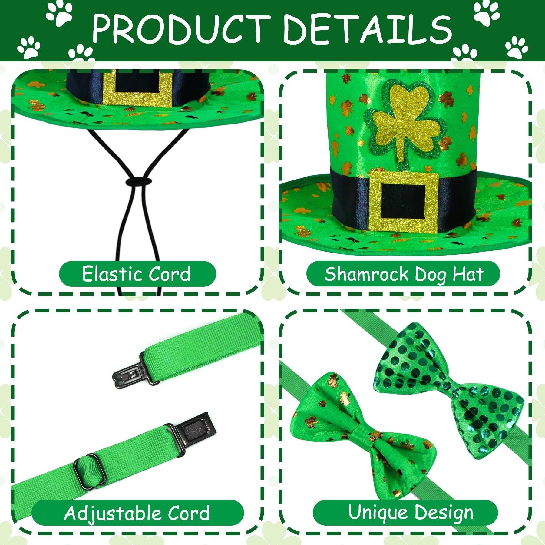 Goyoswa Goyoswa 3 Pcs Dog St. Patrick'S Day Outfit, St Patricks Day Dog Clothes Green Shamrock Dog Hat Dog Bow Tie Collar For Sm