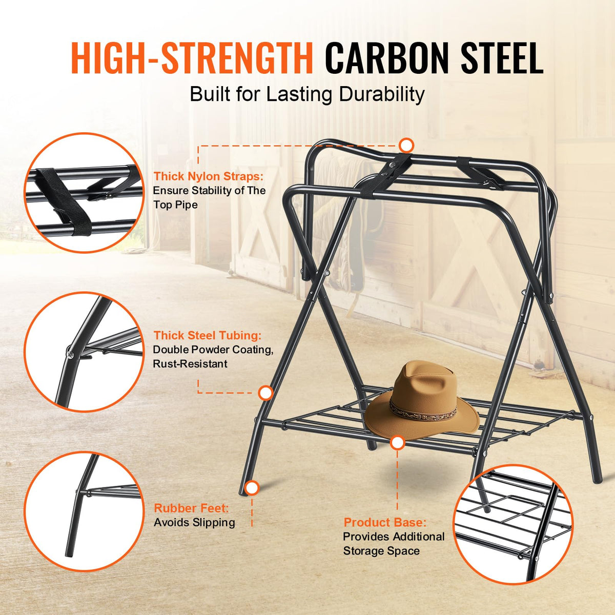 VEVOR Folding Saddle Rack, 2 Packs Freestanding Horse Saddle Stand, Po ...