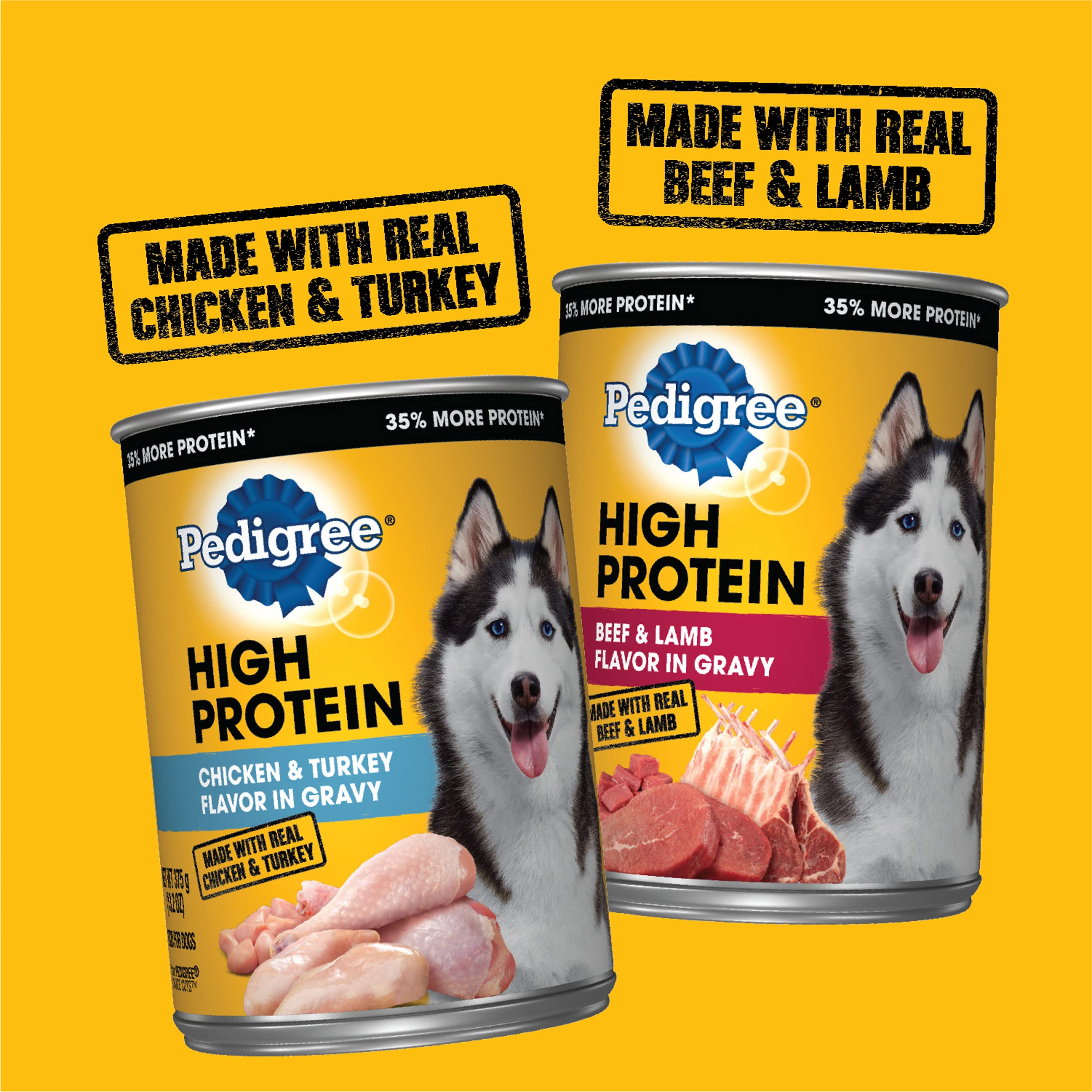 PEDIGREE High Protein Adult Canned Wet Dog Food Variety Pack, Chicken & Turkey Flavor in Gravy and Beef & Lamb Flavor in Gravy,1
