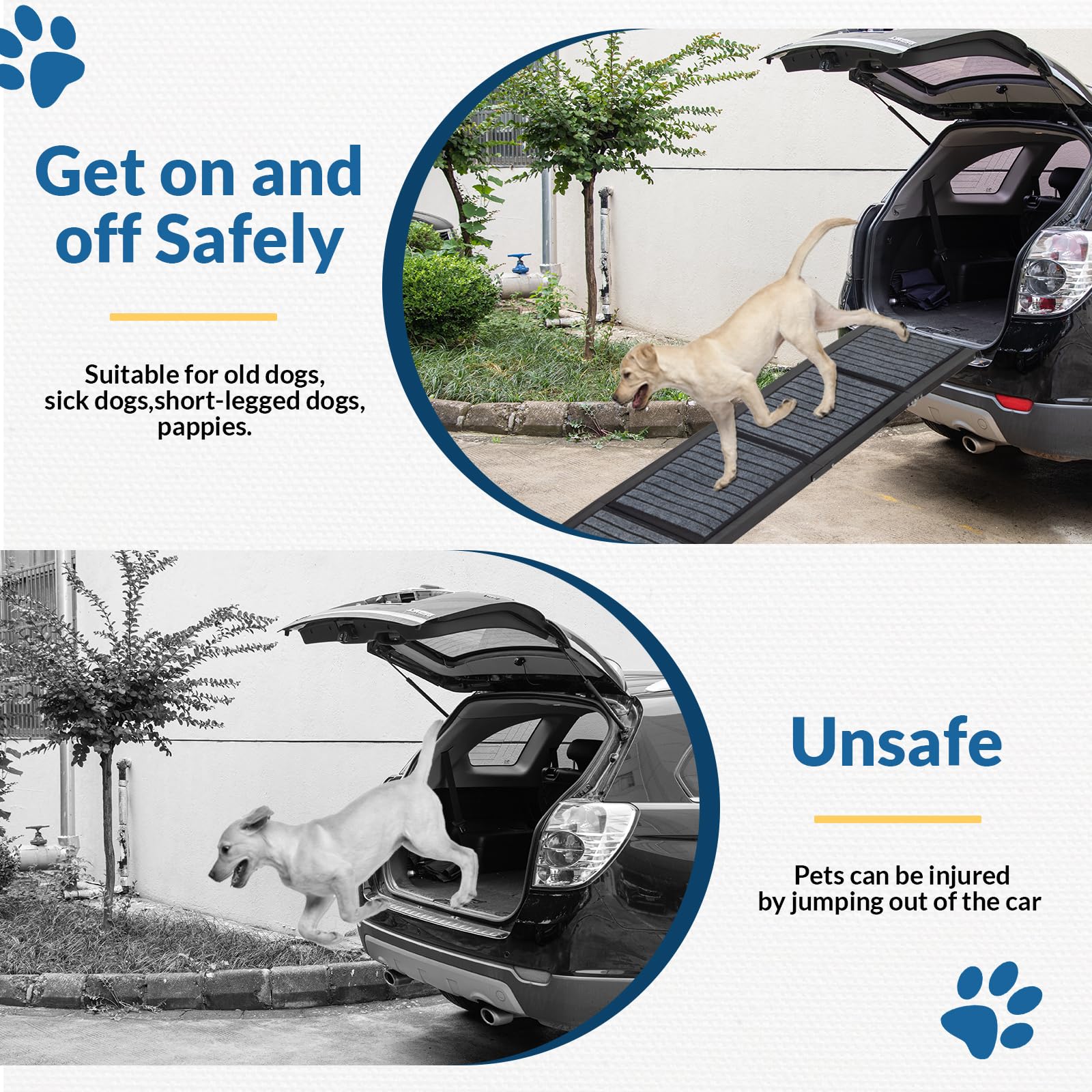 Barpor Dog Ramp For Car, 67'' Folding Portable Dog Car Ramp With Non-Slip Rug For Small To Large Dogs Up To 200 Lbs Easy Access