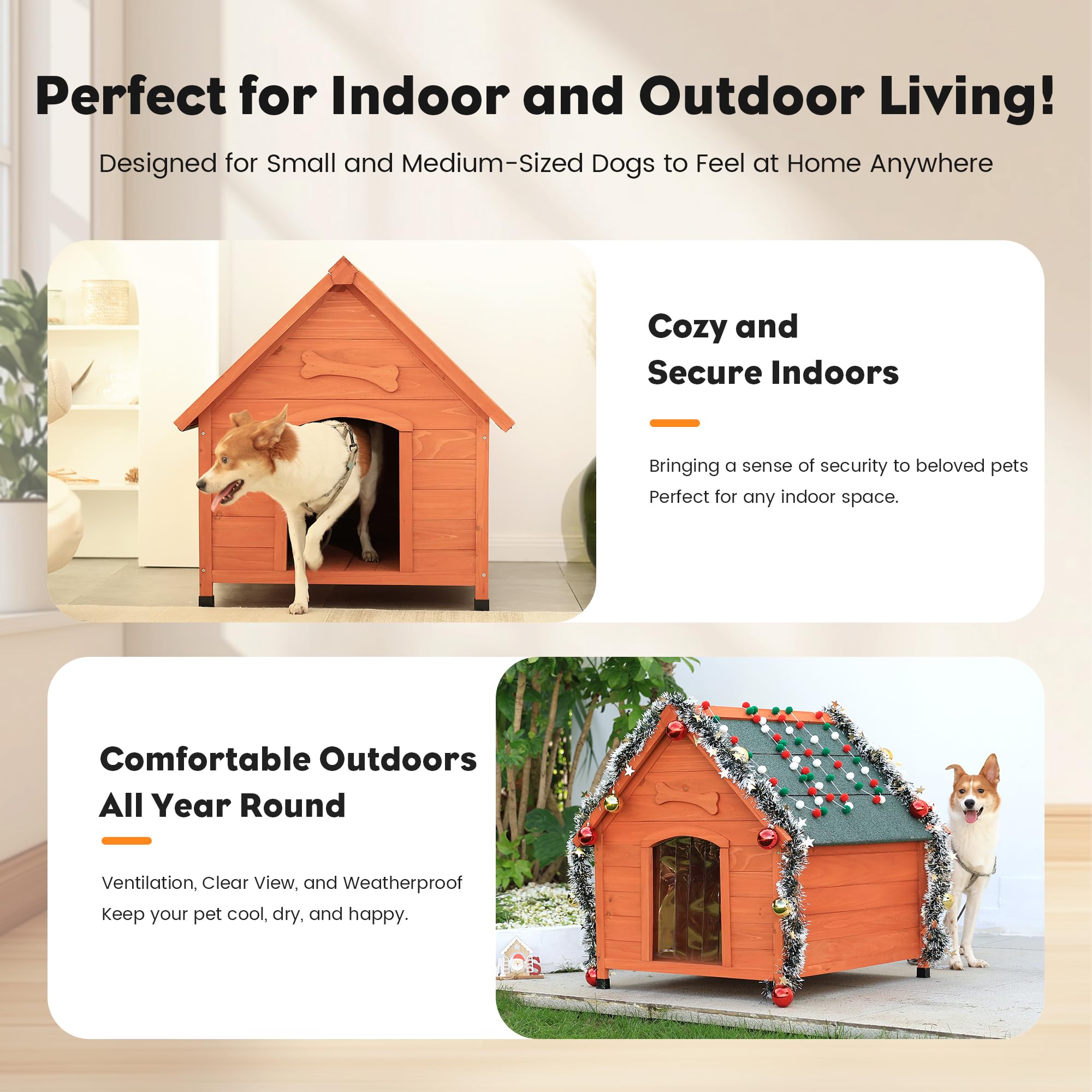 Sciengarden Solid Wood Dog House Comfortable Outdoor Shelter For Medium-Sized And Smaller Dog Sturdy, Durable And Easy To Clean,