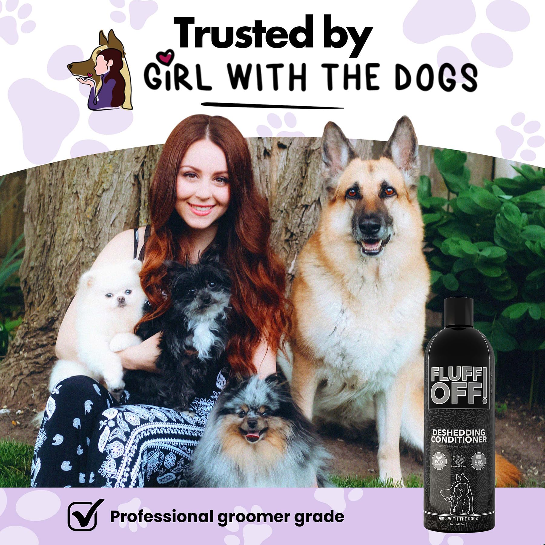 Fluff Off! By Girl With The Dogs, Natural Deshedding Dog/Cat Conditioner, 16 Oz, Made In Usa 8 Wks+