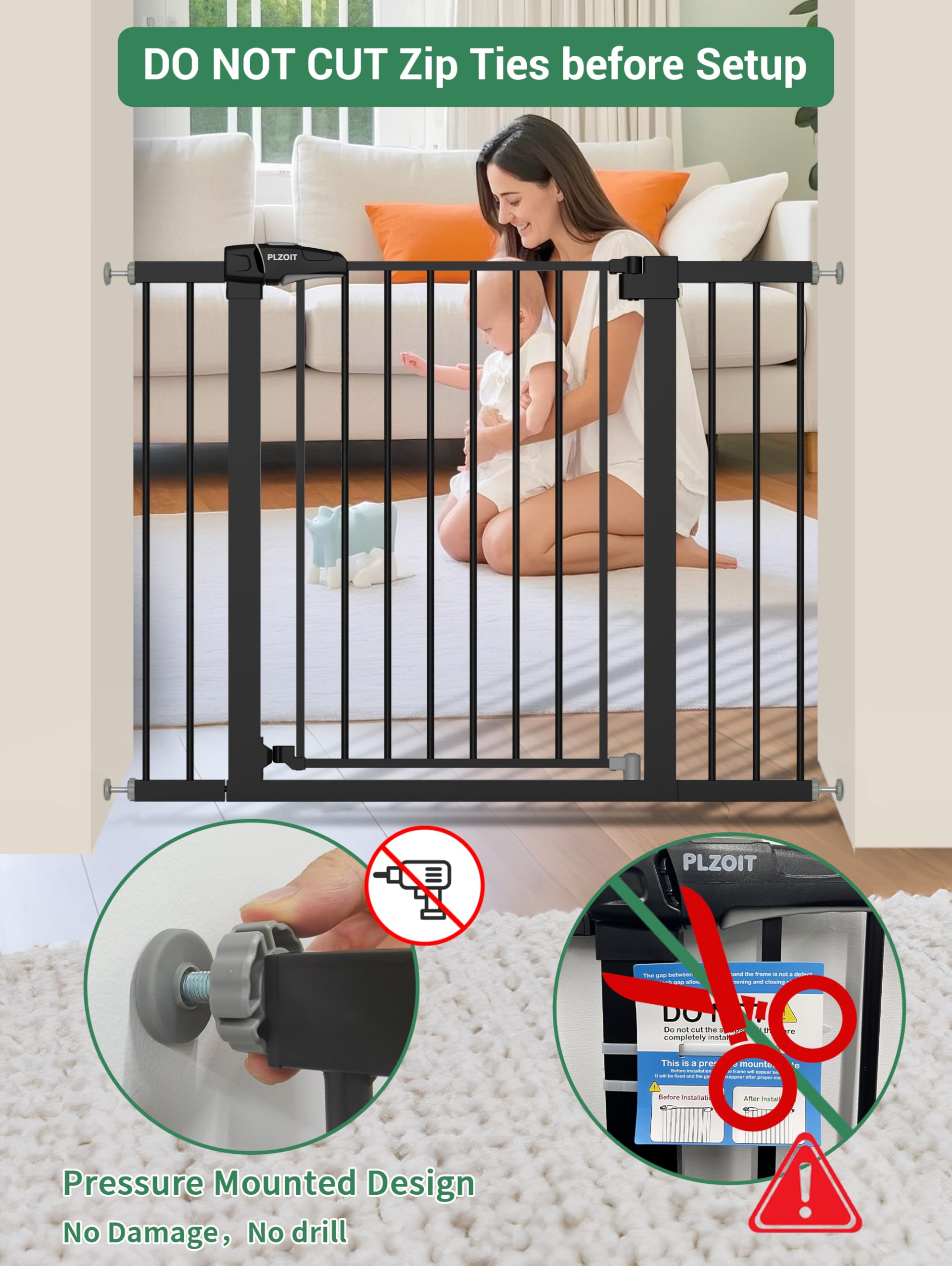 36.2  Extra Tall Baby Gate for Stairs, 29.5-46  Wide Dog Gate for Doorways, Walk Thru Auto Close Metal Pet Gate for The House, S