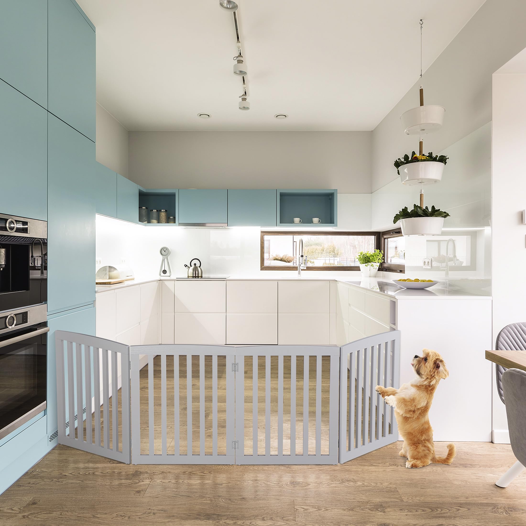 Dog Gate Pet Gate For House, Stairs, Hallways, Doorways 82X24 Inch 4 Panels Foldable Dog Fence For Indoor Extra Wide Wooden