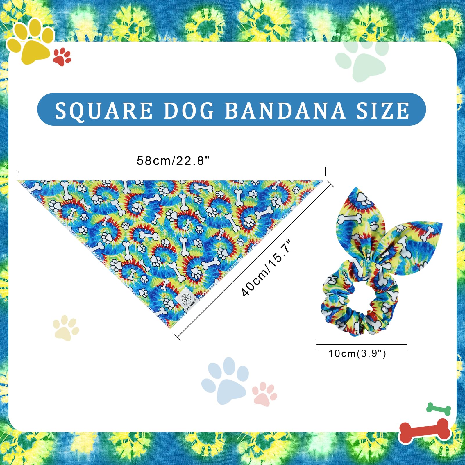 E-Clover Rainbow Dog Bandanas & Matching Scrunchie Set Girl Cute Pride Dog Scarf Bibs Pet Bandana With Bow Tie For Small Dogs Pu