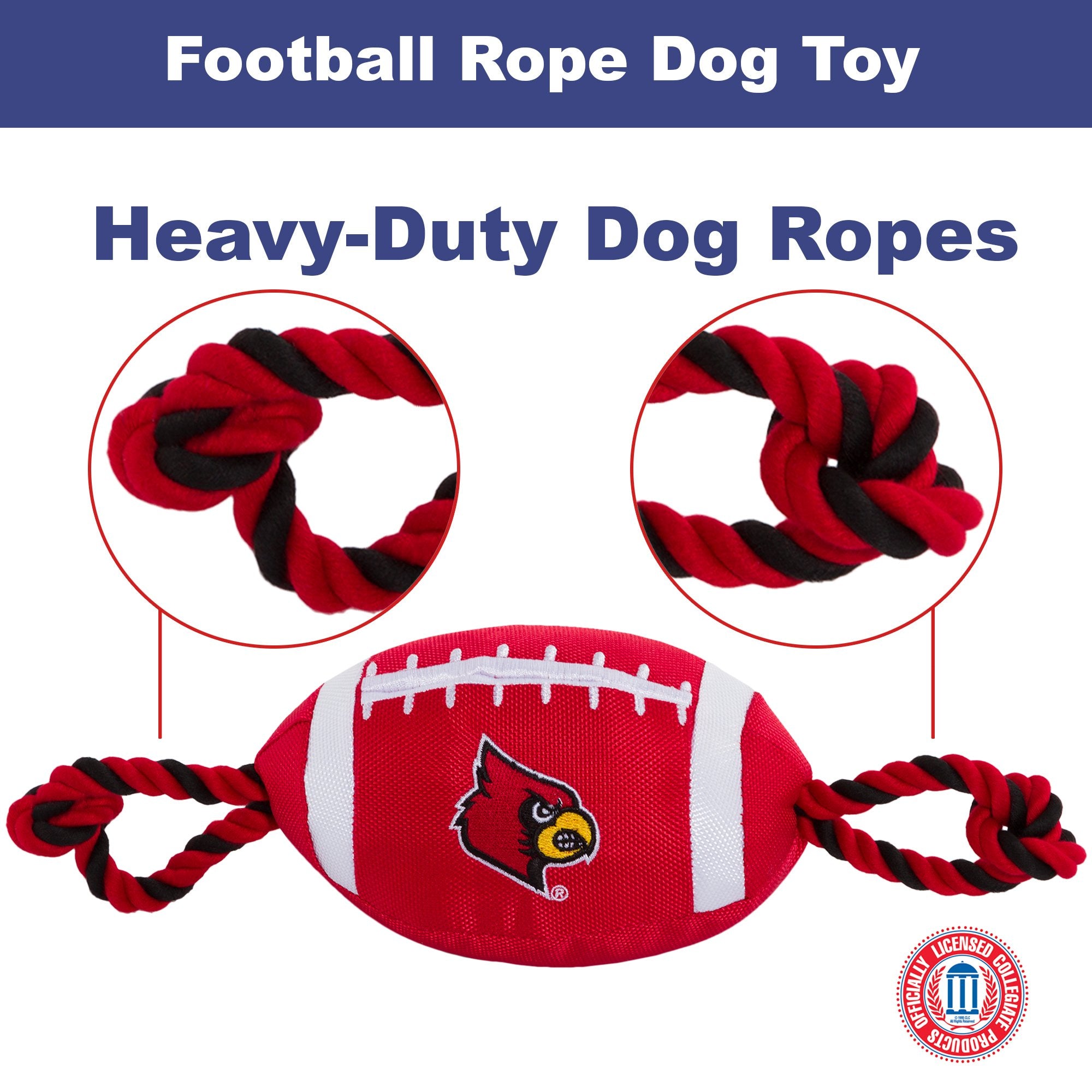 Pets First NCAA Louisville Cardinals Football Dog Toy, Tough Quality Nylon Materials, Strong Pull Ropes, Inner Squeaker, Collegi