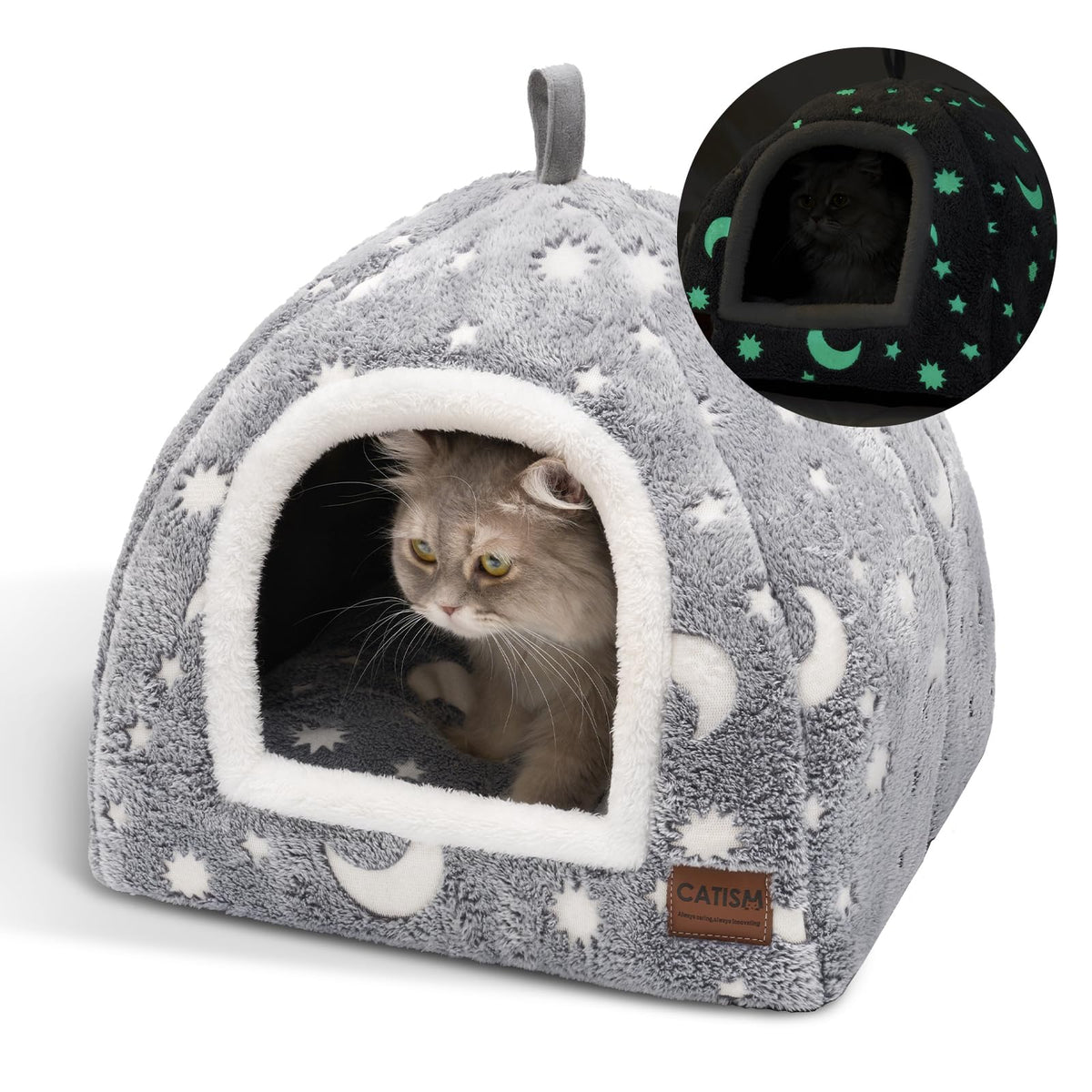 Catism Cat Bed, Cat Beds Glow In The Dark, Luminous Cat Cave For Indoor Cats, Foldable Pet Cat House With Washable Comfortable C