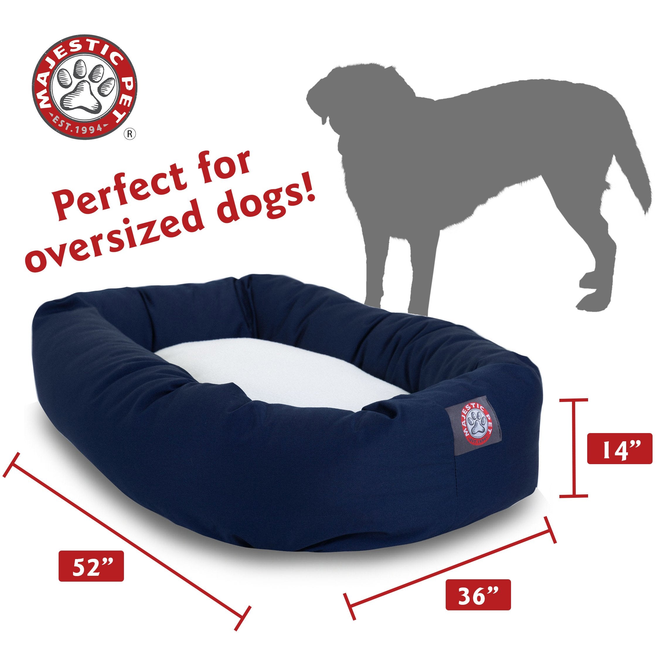 52 Inch Blue & Sherpa Bagel Dog Bed By Majestic Pet Products