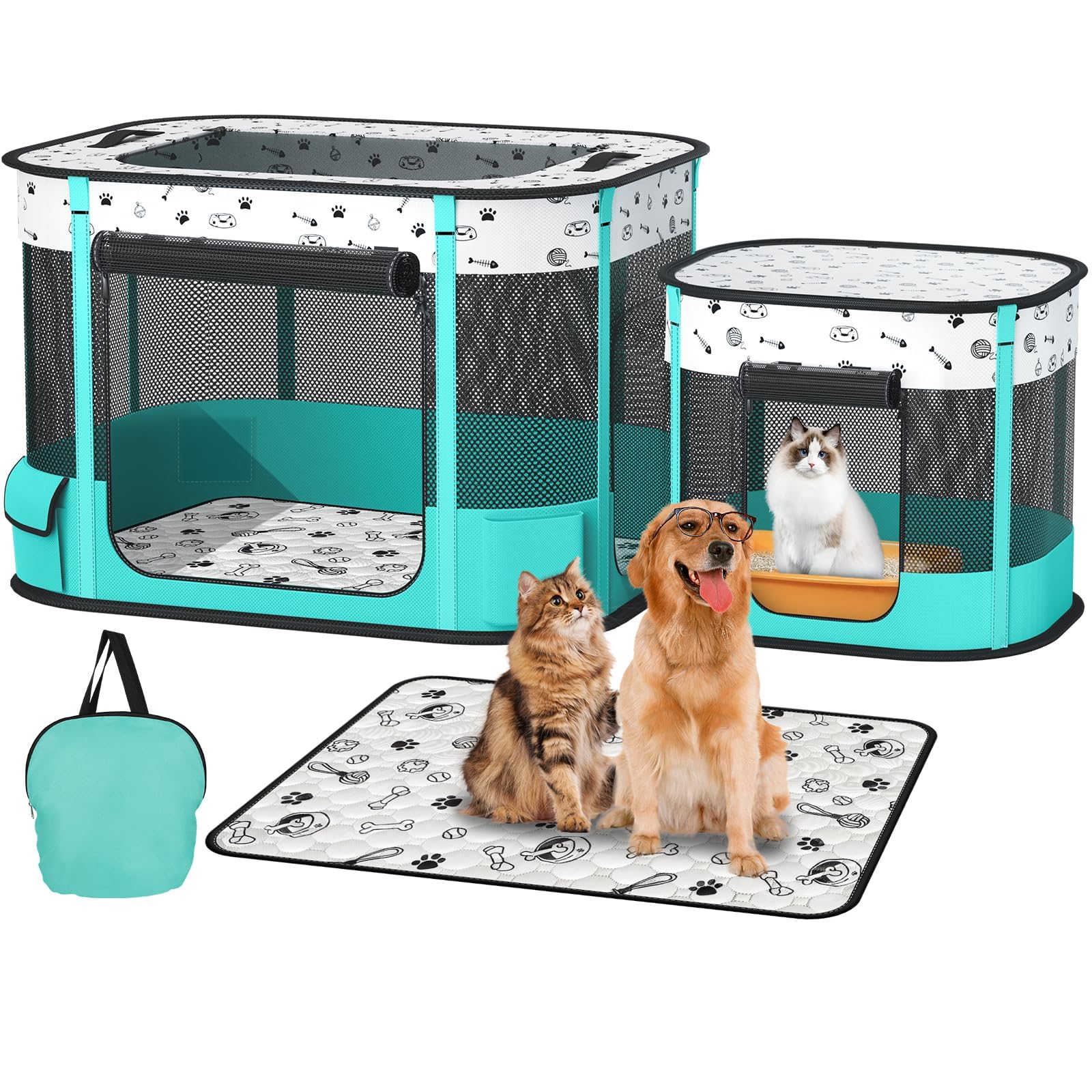 Bufor Portable Cat Playpen, Foldable Pet Dog Playpen With Pet Pee Pad, For Kitten Puppy Play Pen Indoor/Outdoor, Cats Enclosure 
