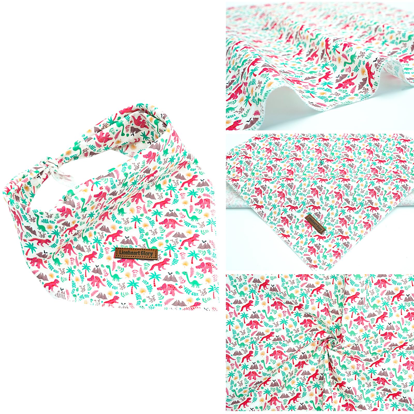 Lionheart Glory Dog Bandana Scarf, Washable Soft Comfortable, Square Adjustable Dinosaurs Spring/Summer Bandana For Small Dogs