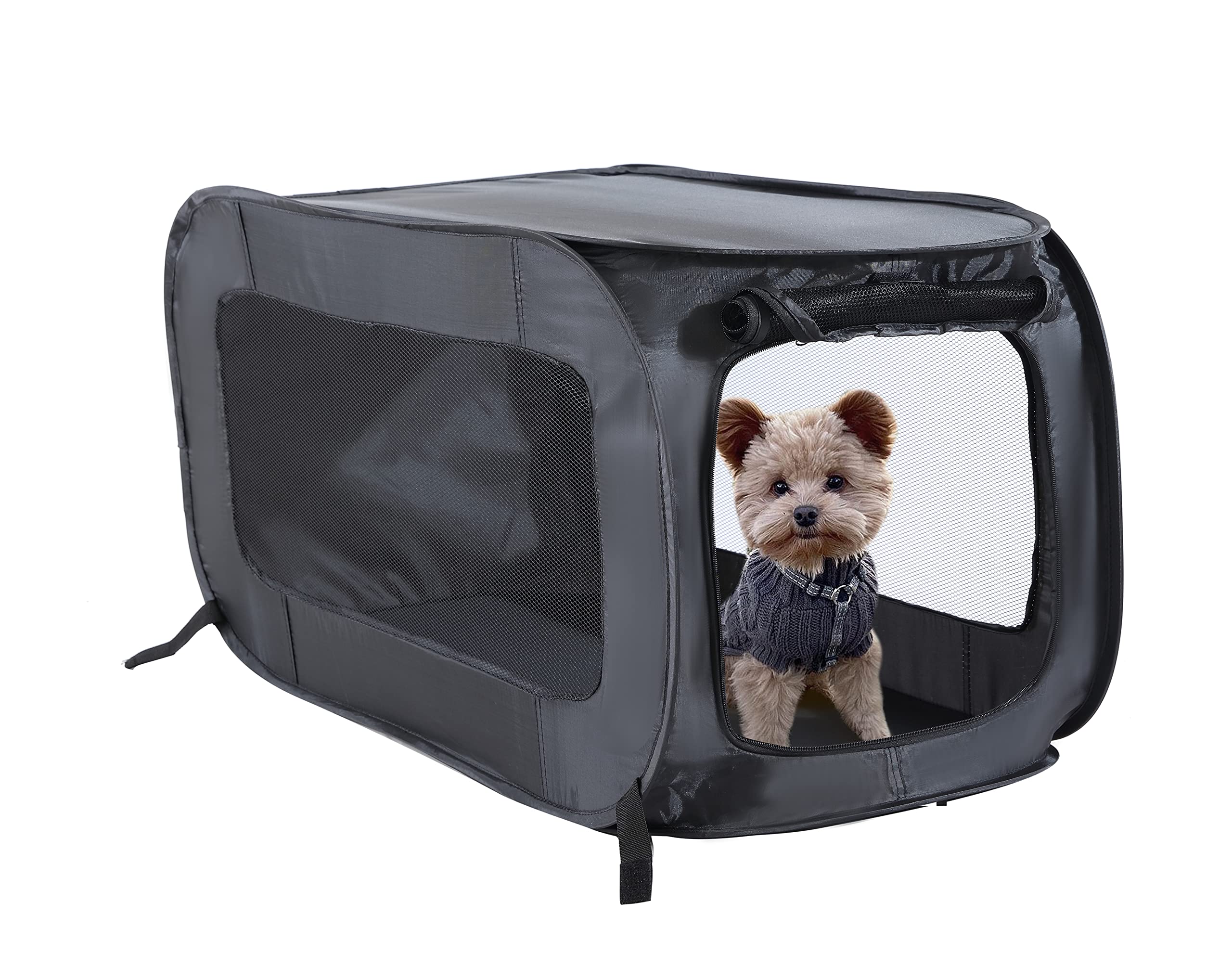 Beatrice Home Fashions Portable Pop Up Pet Kennel Crate, 24"L x 16.6"W x 16"H, Black, Model SOLPPK24BLK, Durable Polyester