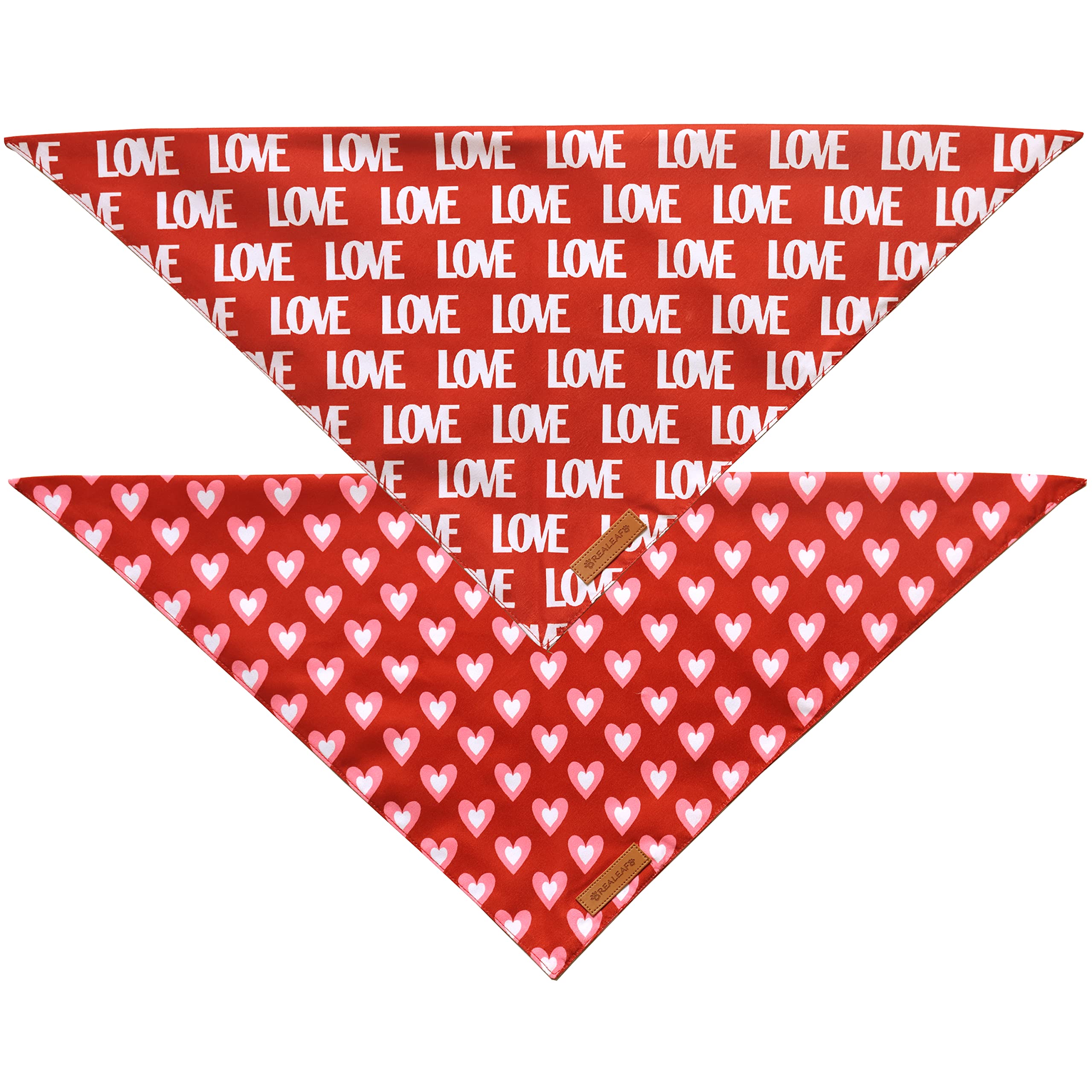 Realeaf Valentine'S Dog Bandanas 2 Pack, Triangle Reversible Love Pet Scarf For Boy And Girl, Premium Durable Fabric, Bandana Fo