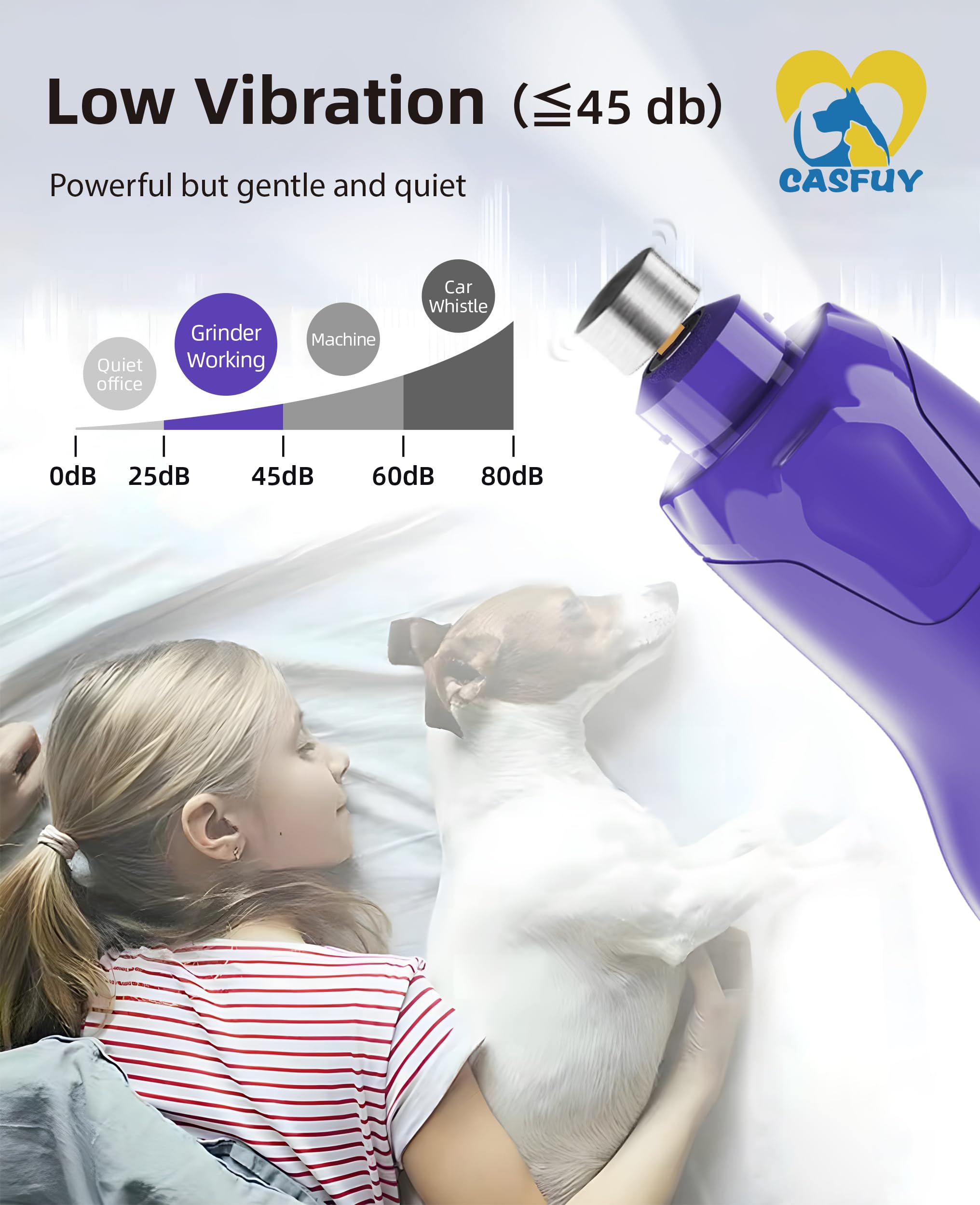 Casfuy Dog Nail Grinder Quiet - (45Db) 6-Speed Pet Nail Grinder With 2 Led Lights For Large Medium Small Puppy Dogs/Cats, Profes
