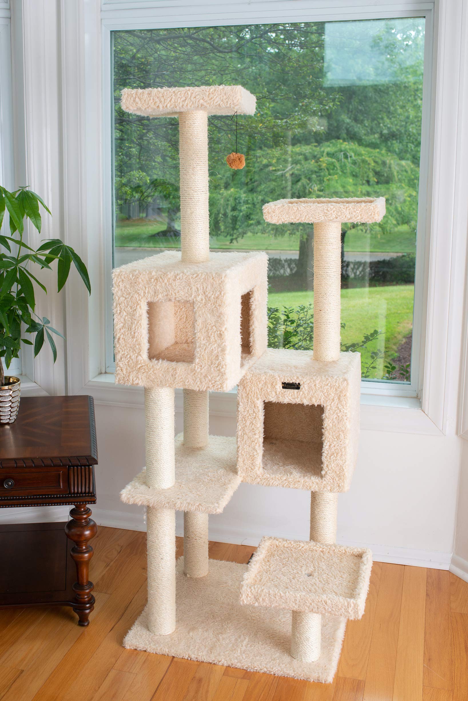 Armarkat A6702 Pet Cat Tree with Two Real Wood Houses, 67, Beige
