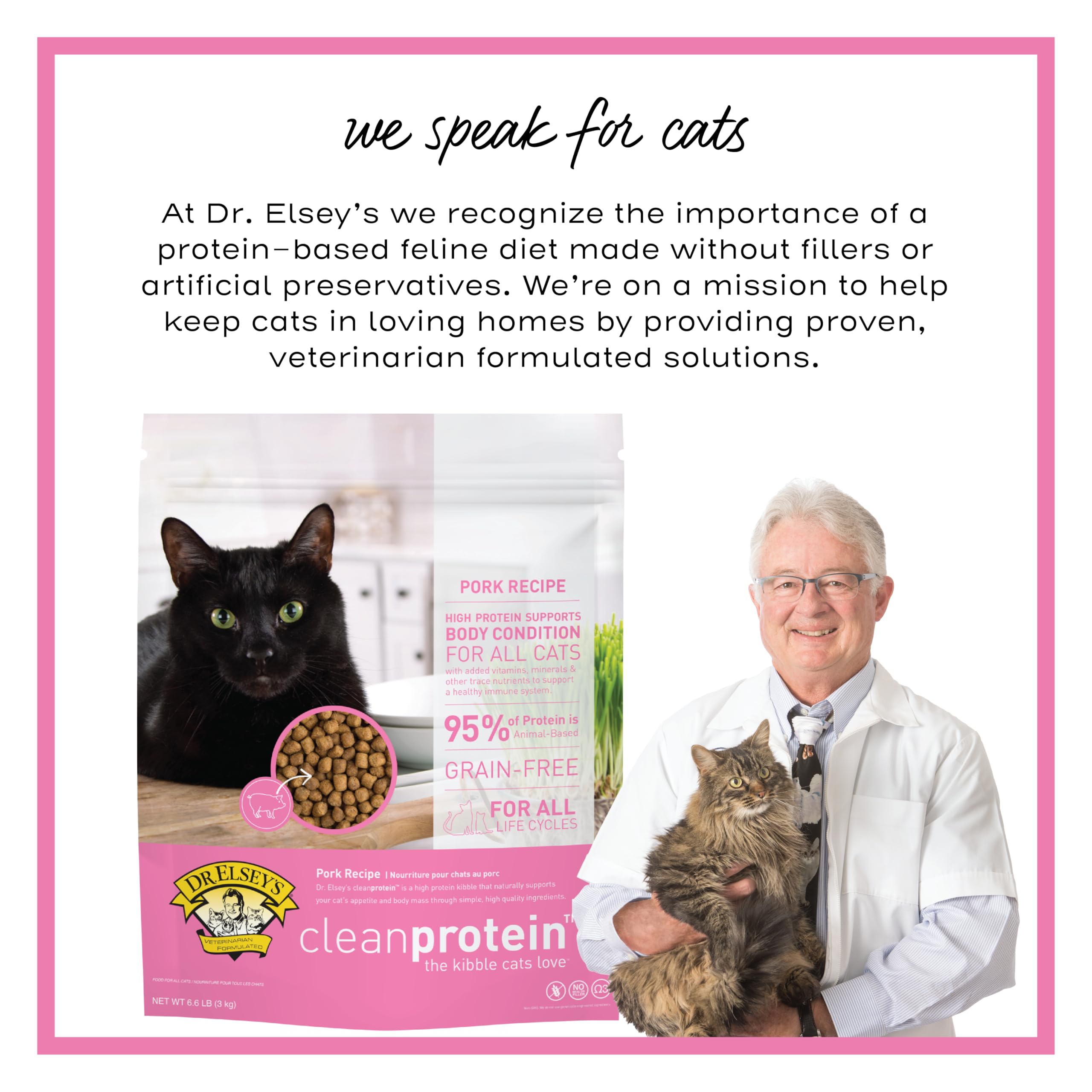 Dr. Elsey's Cleanprotein Pork Cat Kibble - 2 lb. Bag, High-Protein Formula for Healthy Cats